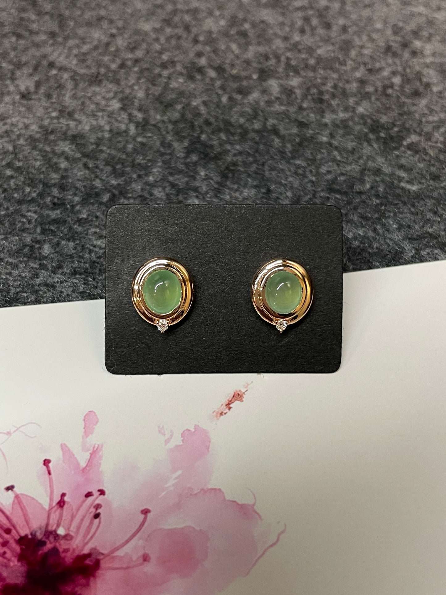 Icy Green Jade Cabochon Earrings (NJE112)