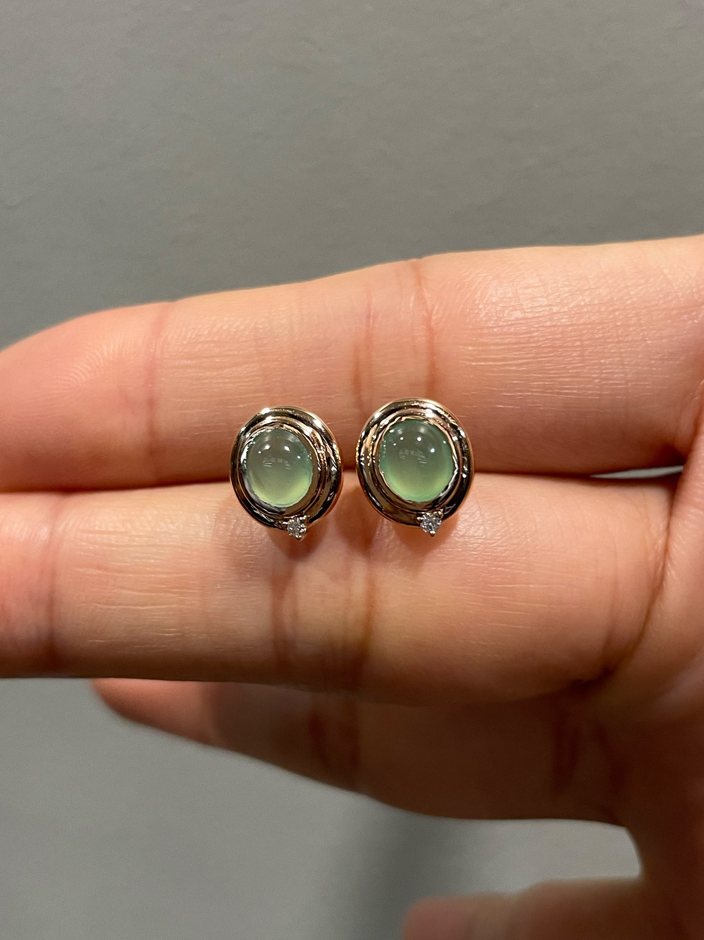 Icy Green Jade Cabochon Earrings (NJE112)