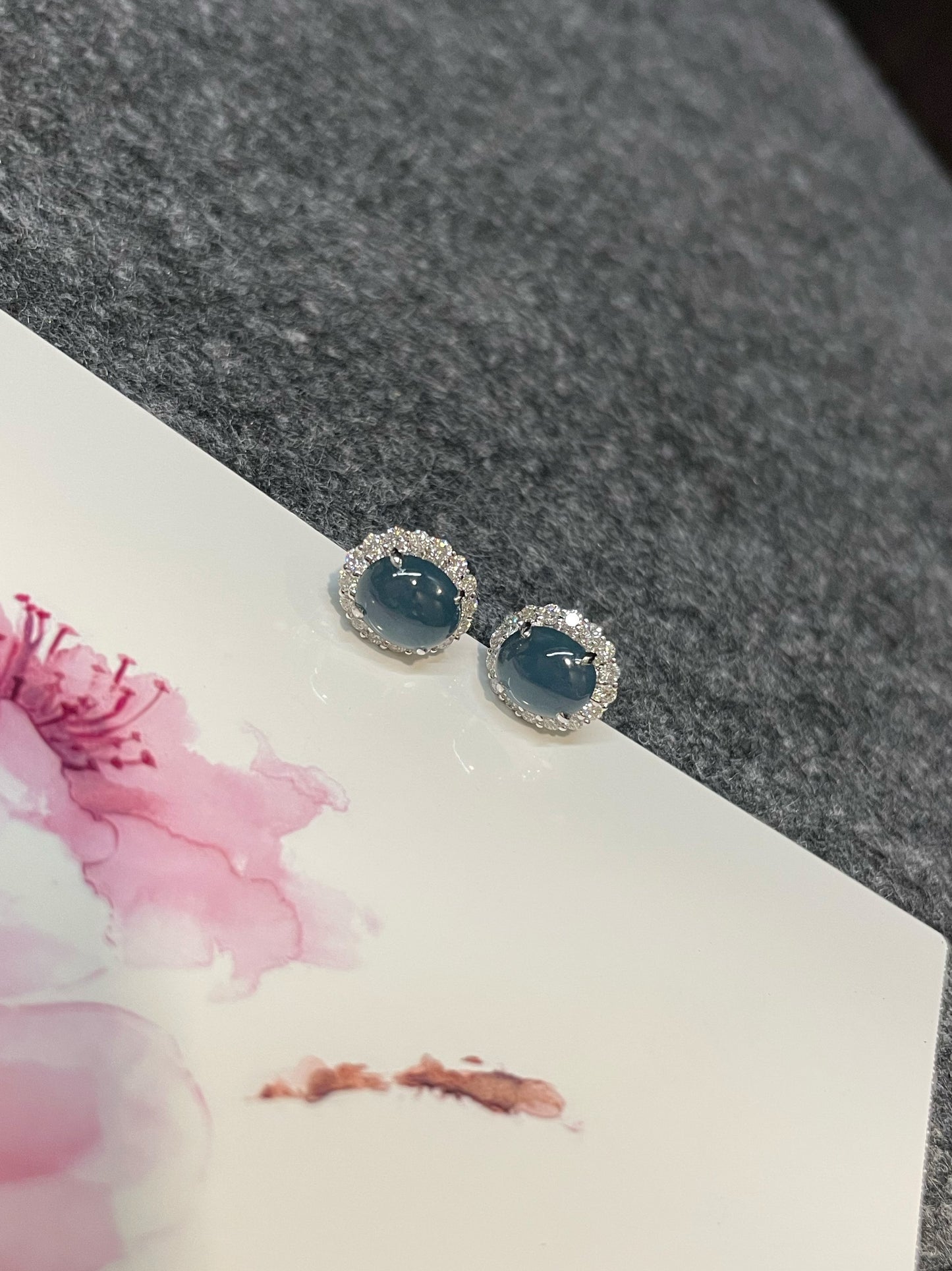 Blue Jade Cabochon Earrings (NJE116)