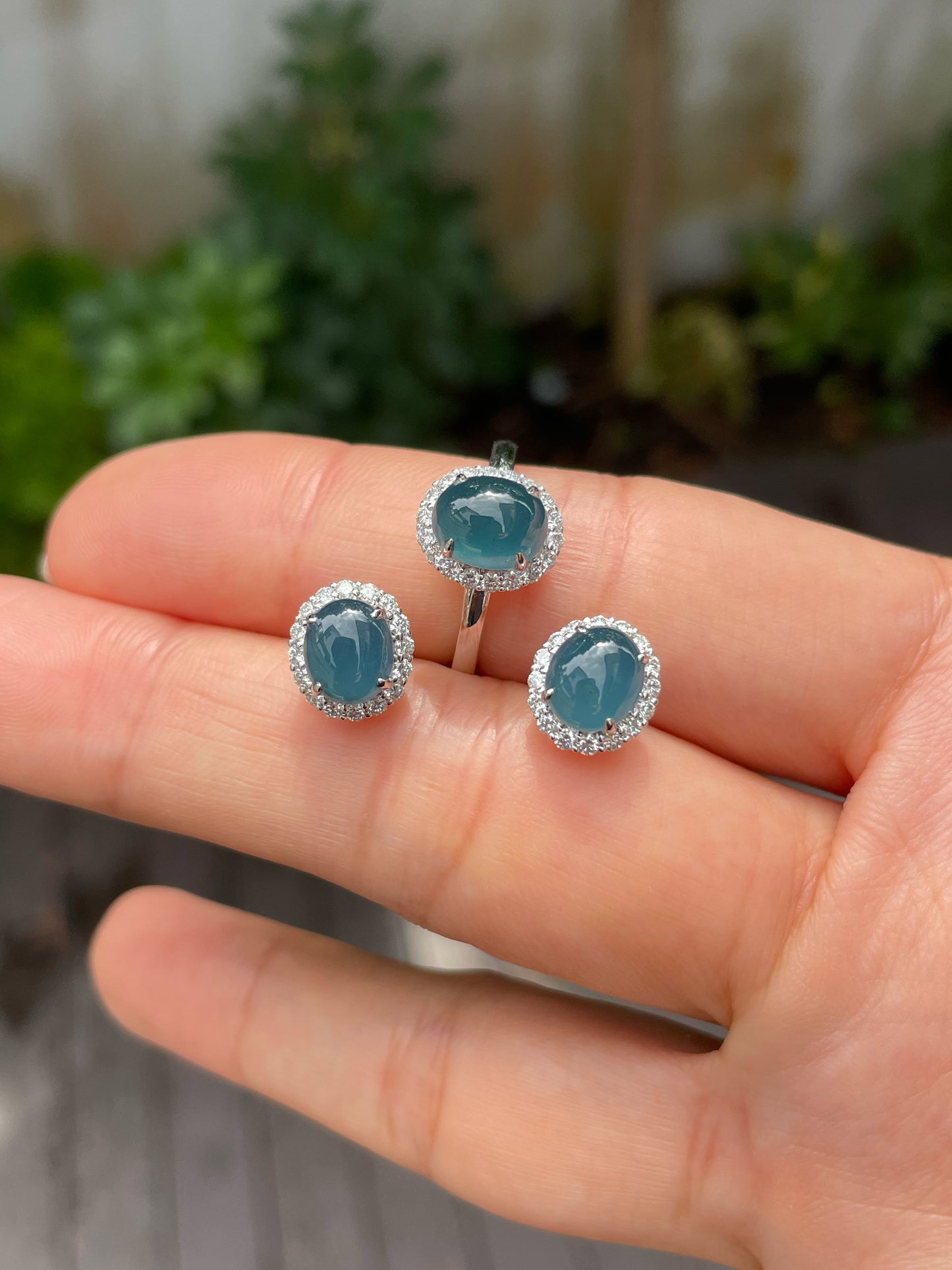 Blue Jade Cabochon Earrings (NJE116)