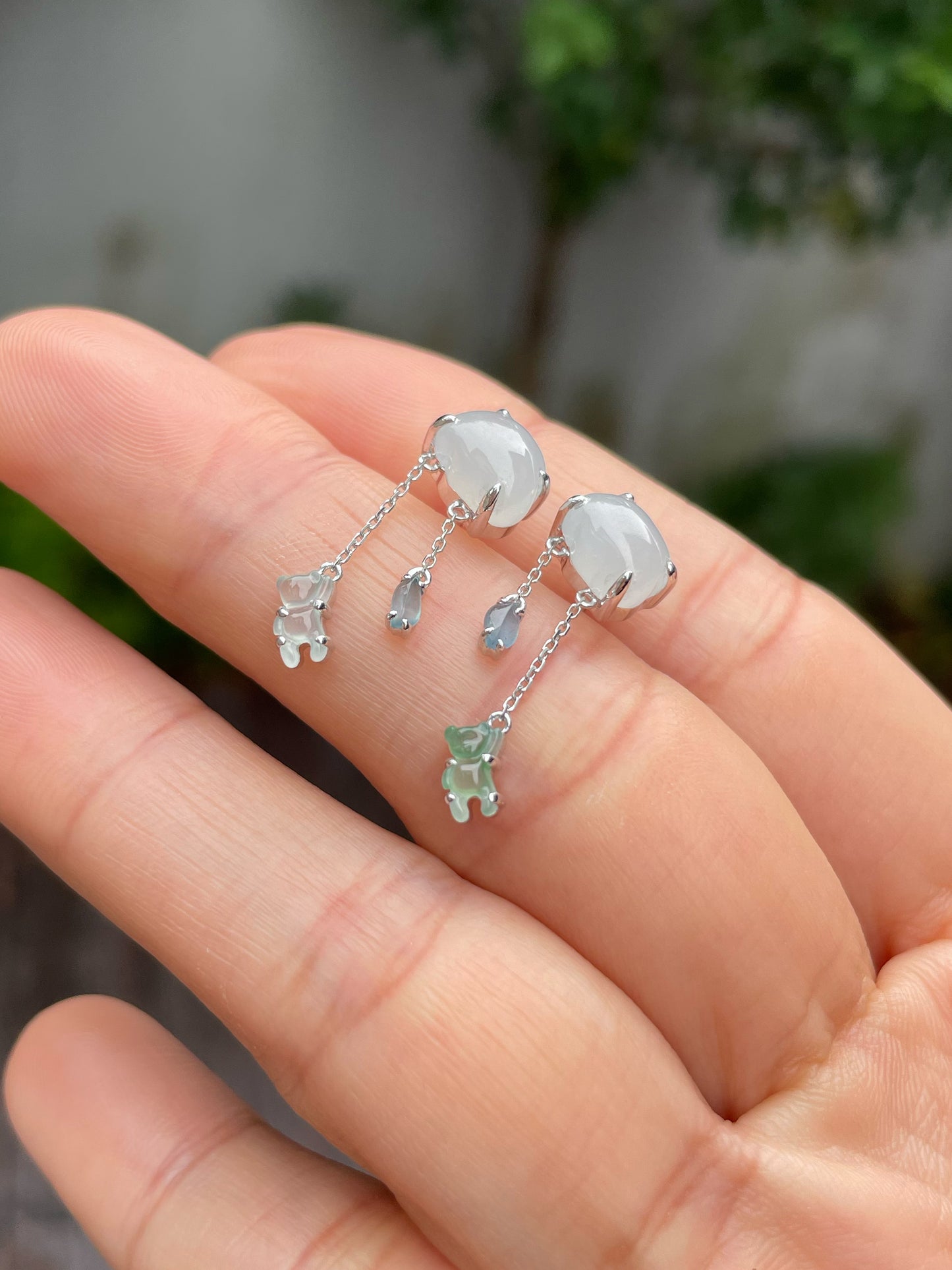 Jadeite Earrings - Fluffy Clouds With Teddy Bears (NJE117)