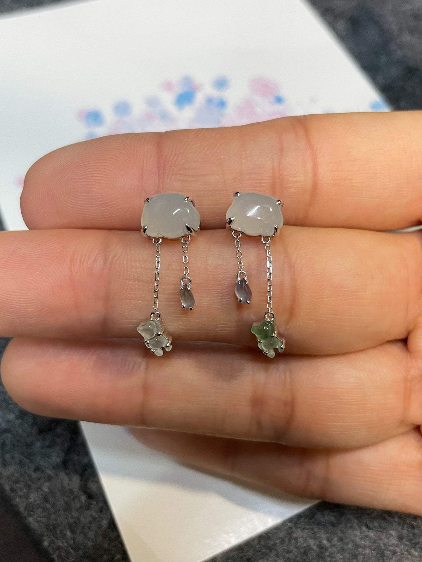 Jadeite Earrings - Fluffy Clouds With Teddy Bears (NJE117)