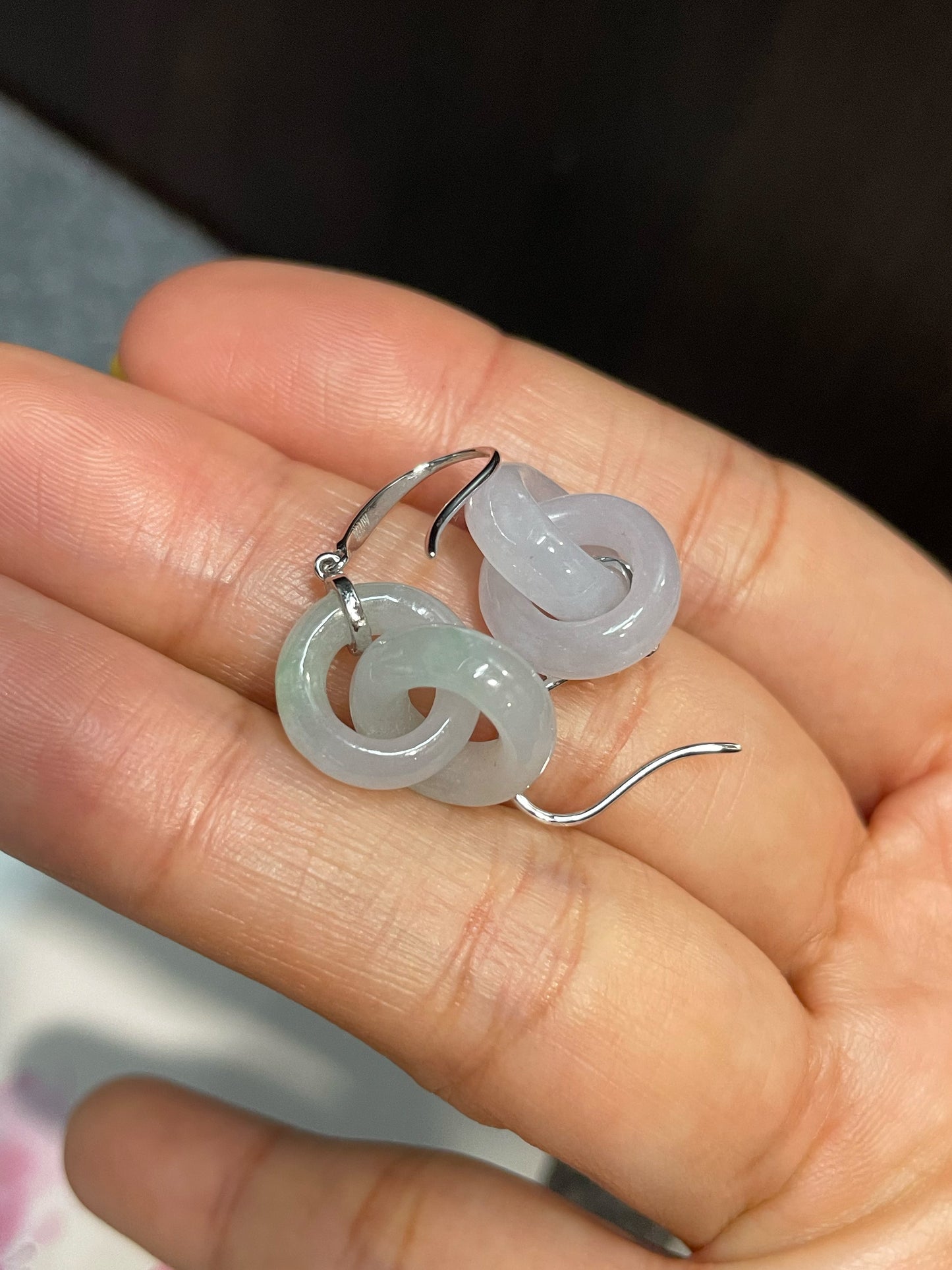 White Jadeite Earrings - Double Hoop (NJE128)