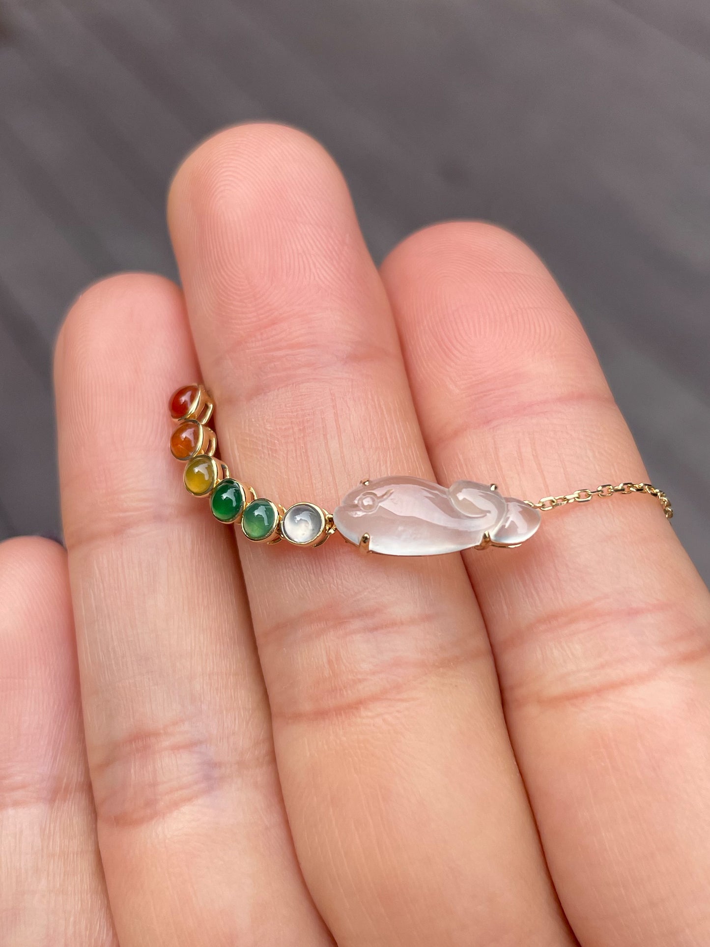 Jade Pendant with Necklace - Multi-coloured Cabochons & Whale (NJN011)