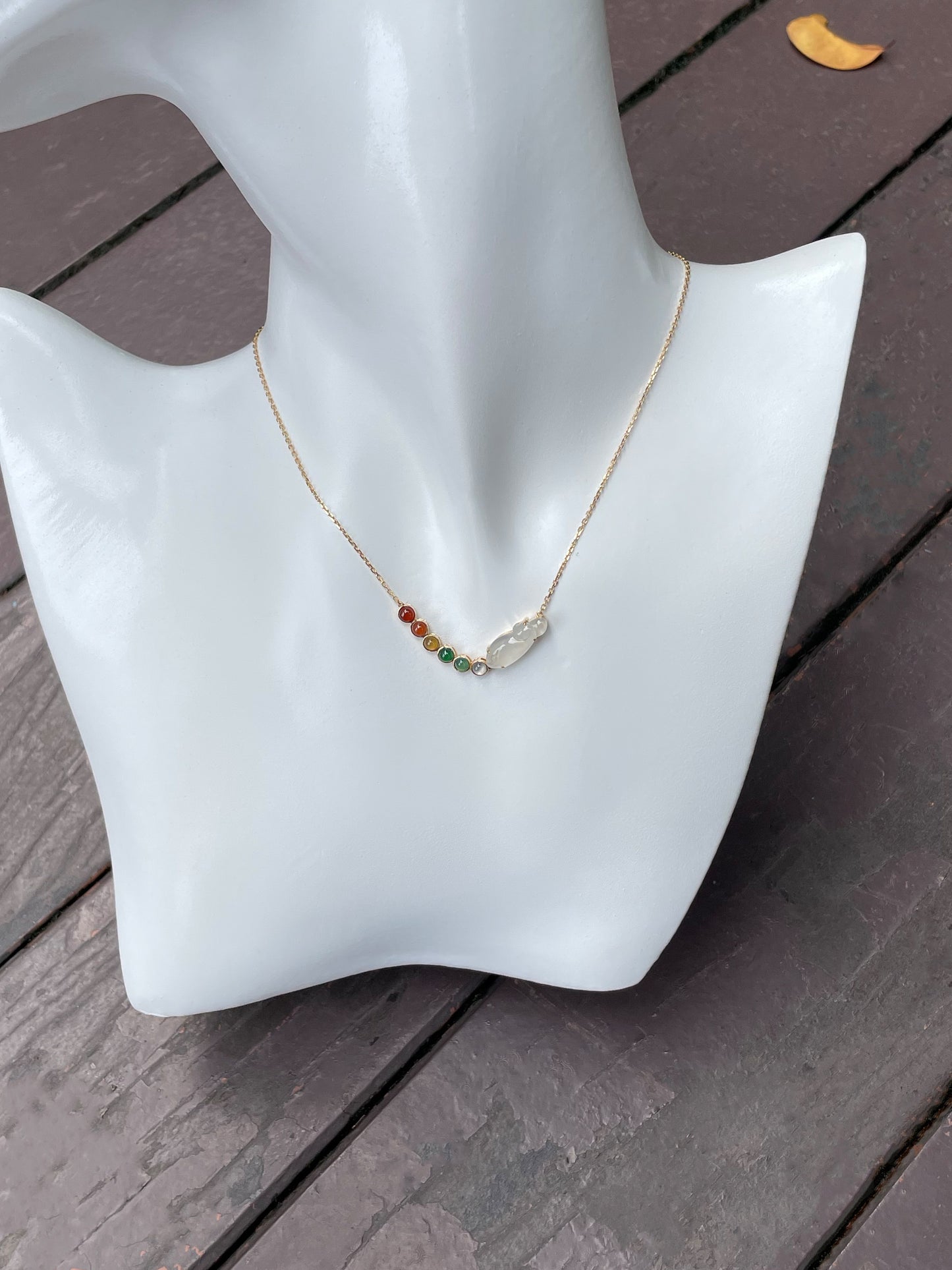 Jade Pendant with Necklace - Multi-coloured Cabochons & Whale (NJN011)