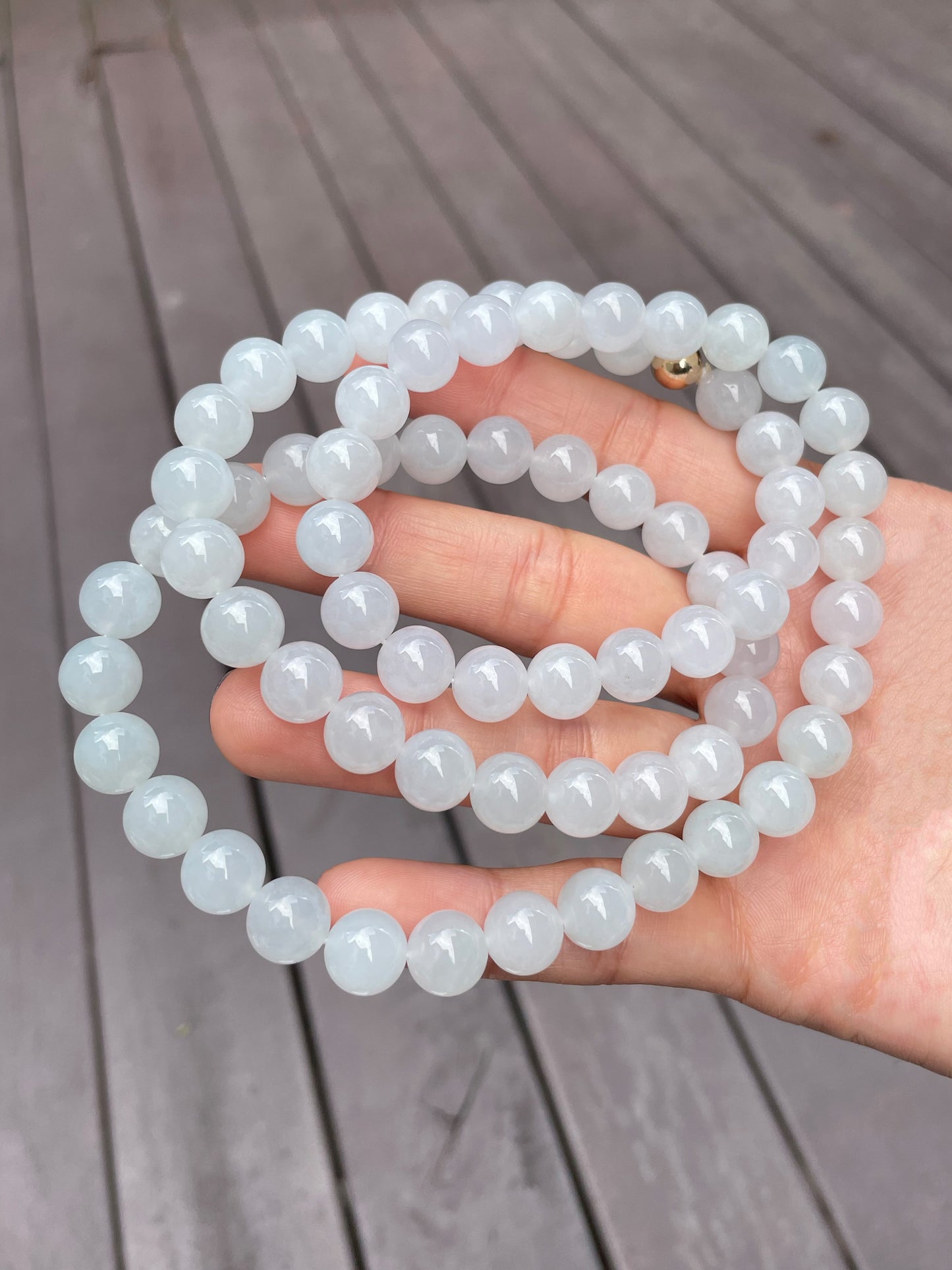 Icy White Jade Beads Necklace (NJN012)