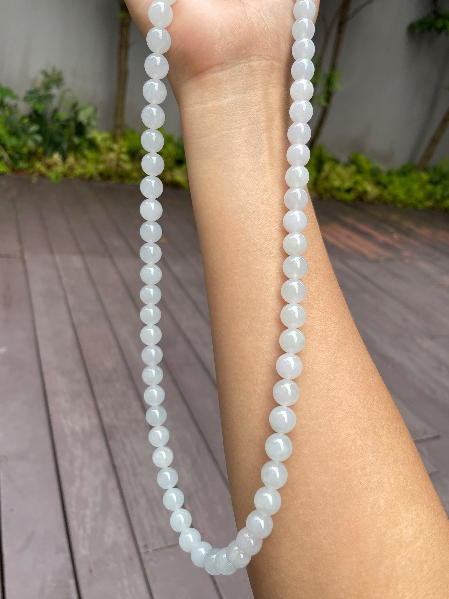Icy White Jade Beads Necklace (NJN012)