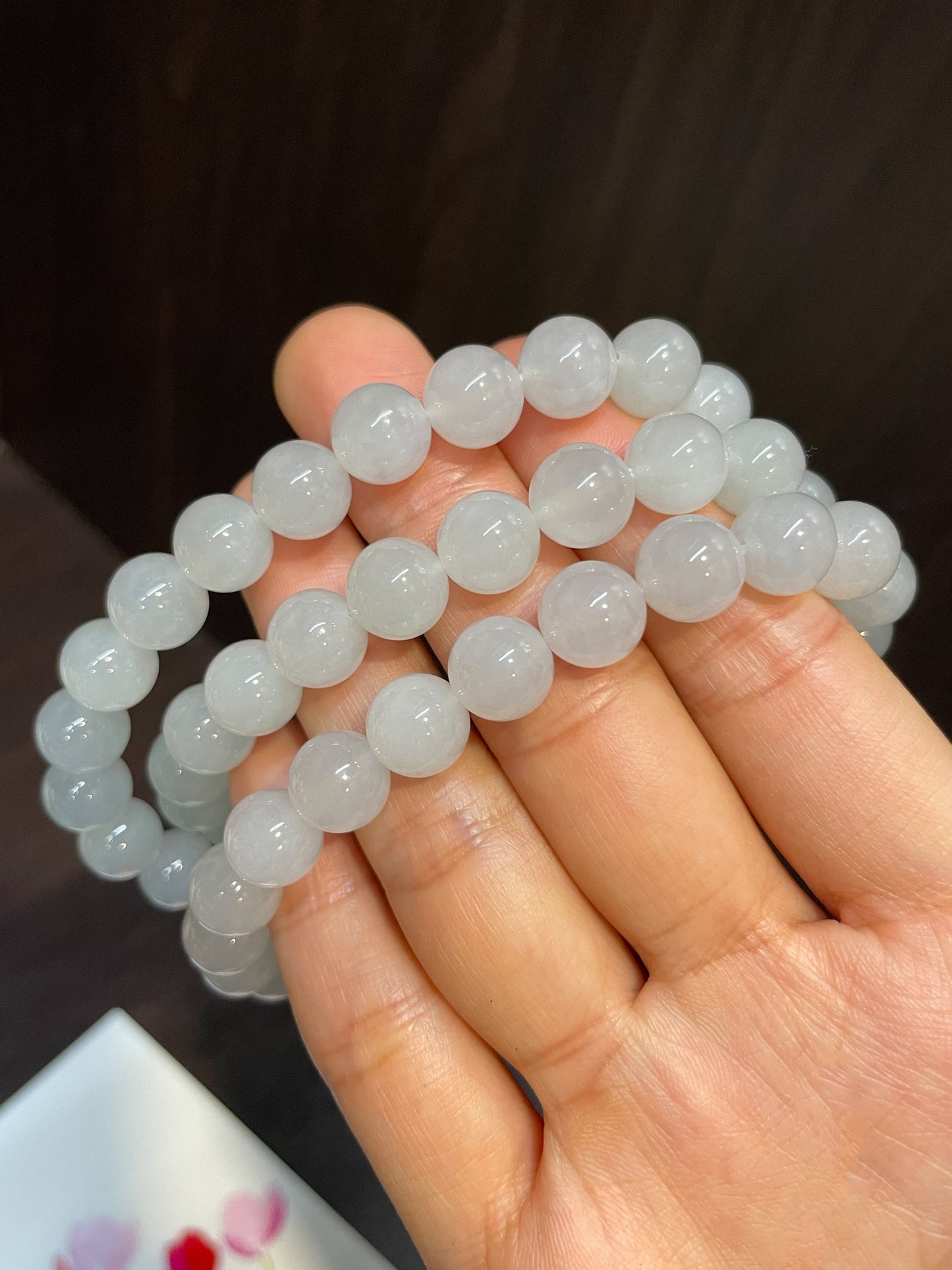 Icy White Jade Beads Necklace (NJN012)