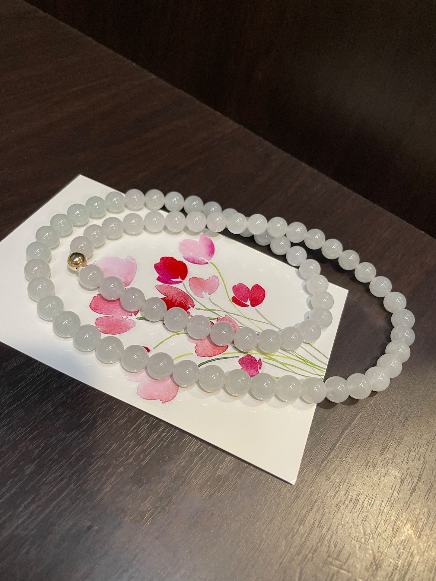 Icy White Jade Beads Necklace (NJN012)