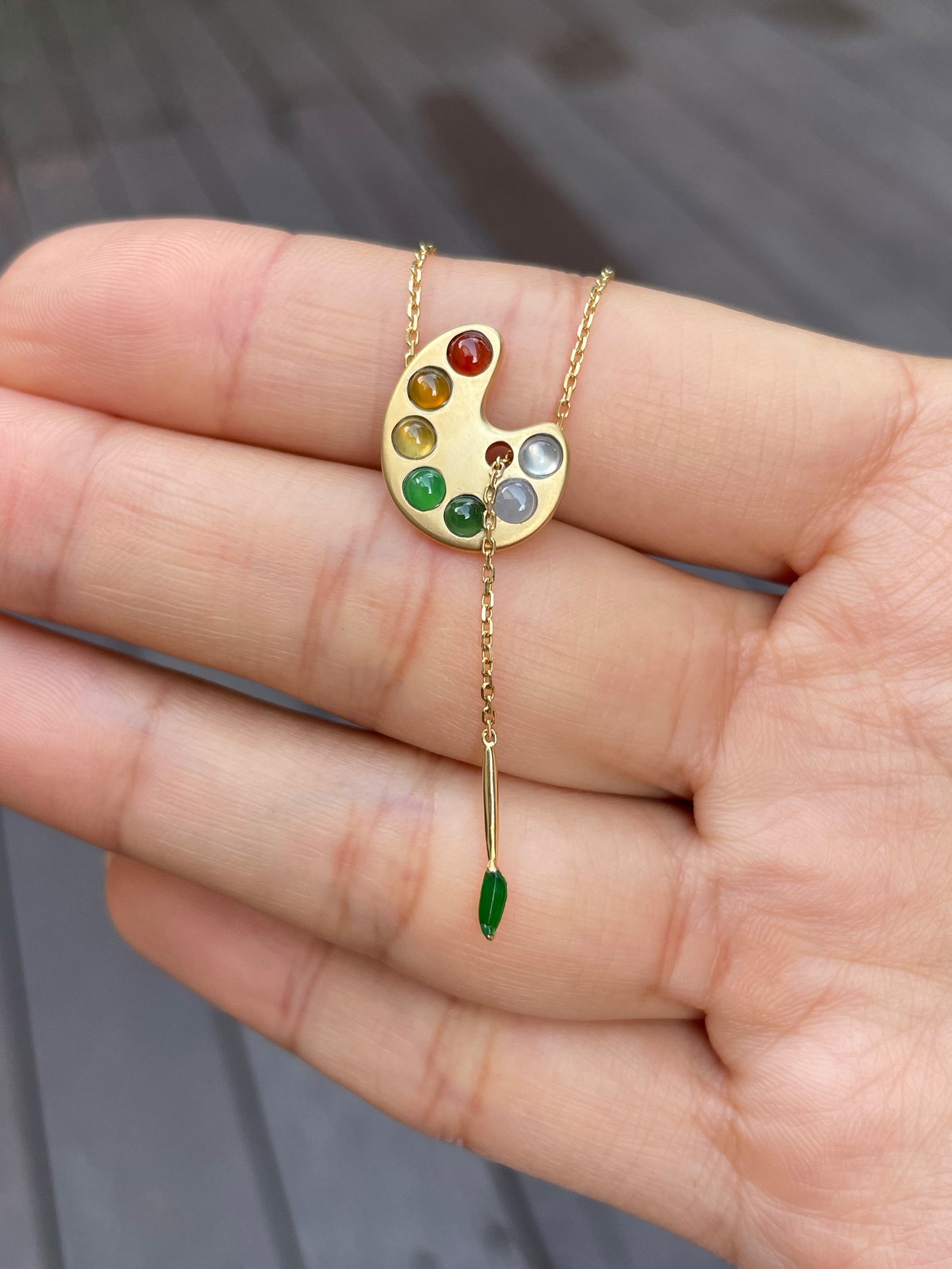 Paint Palette Jade Pendant with Necklace (NJN013)