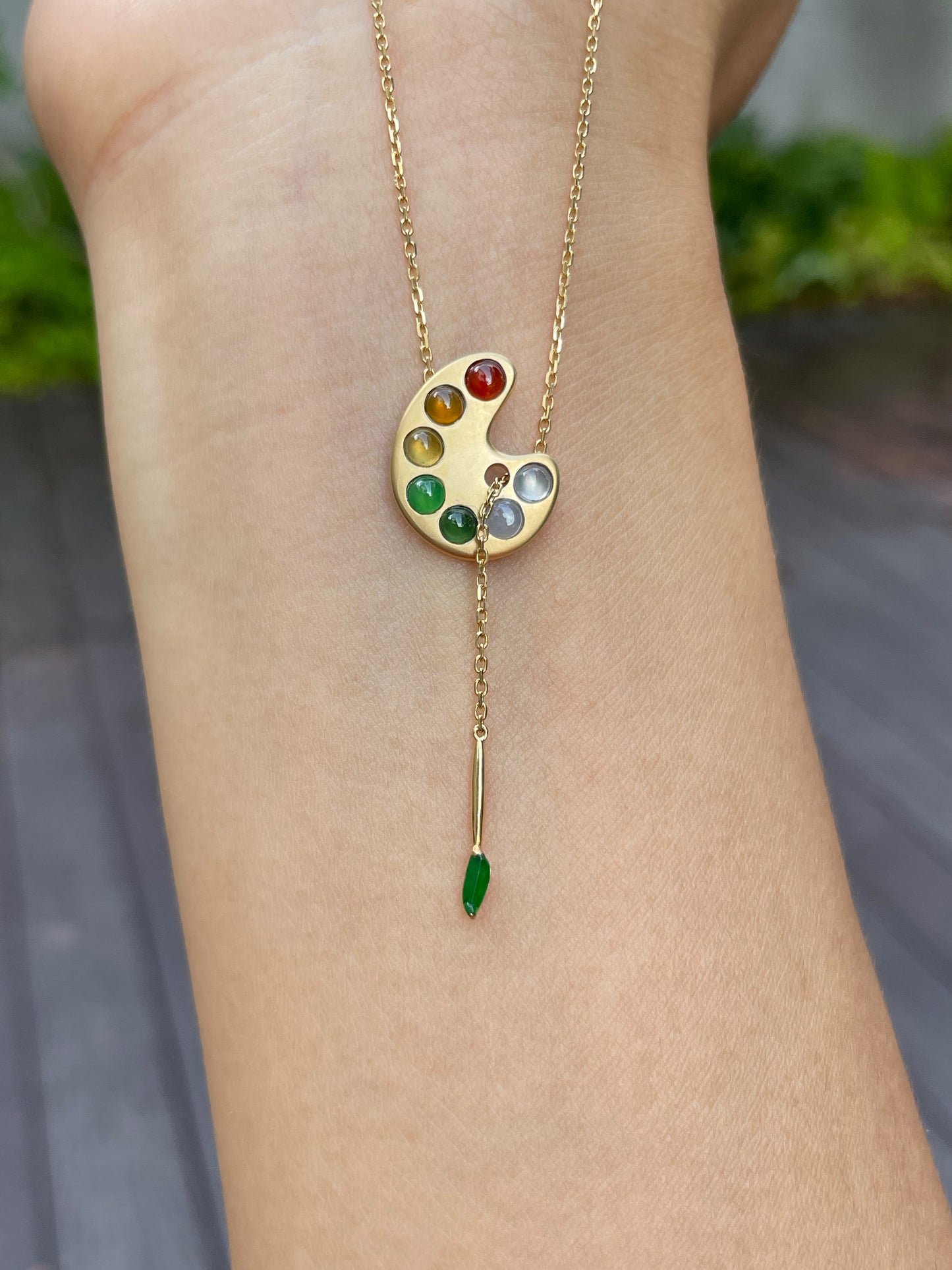 Paint Palette Jade Pendant with Necklace (NJN013)