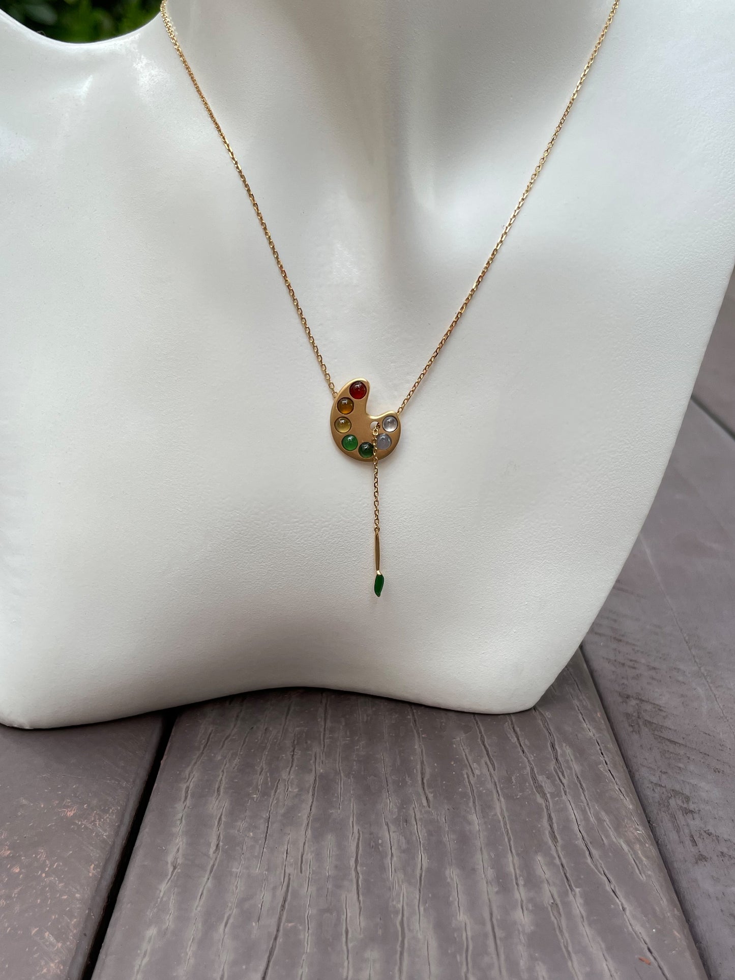 Paint Palette Jade Pendant with Necklace (NJN013)