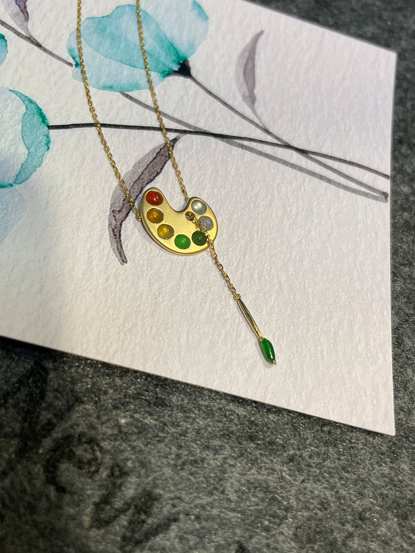 Paint Palette Jade Pendant with Necklace (NJN013)