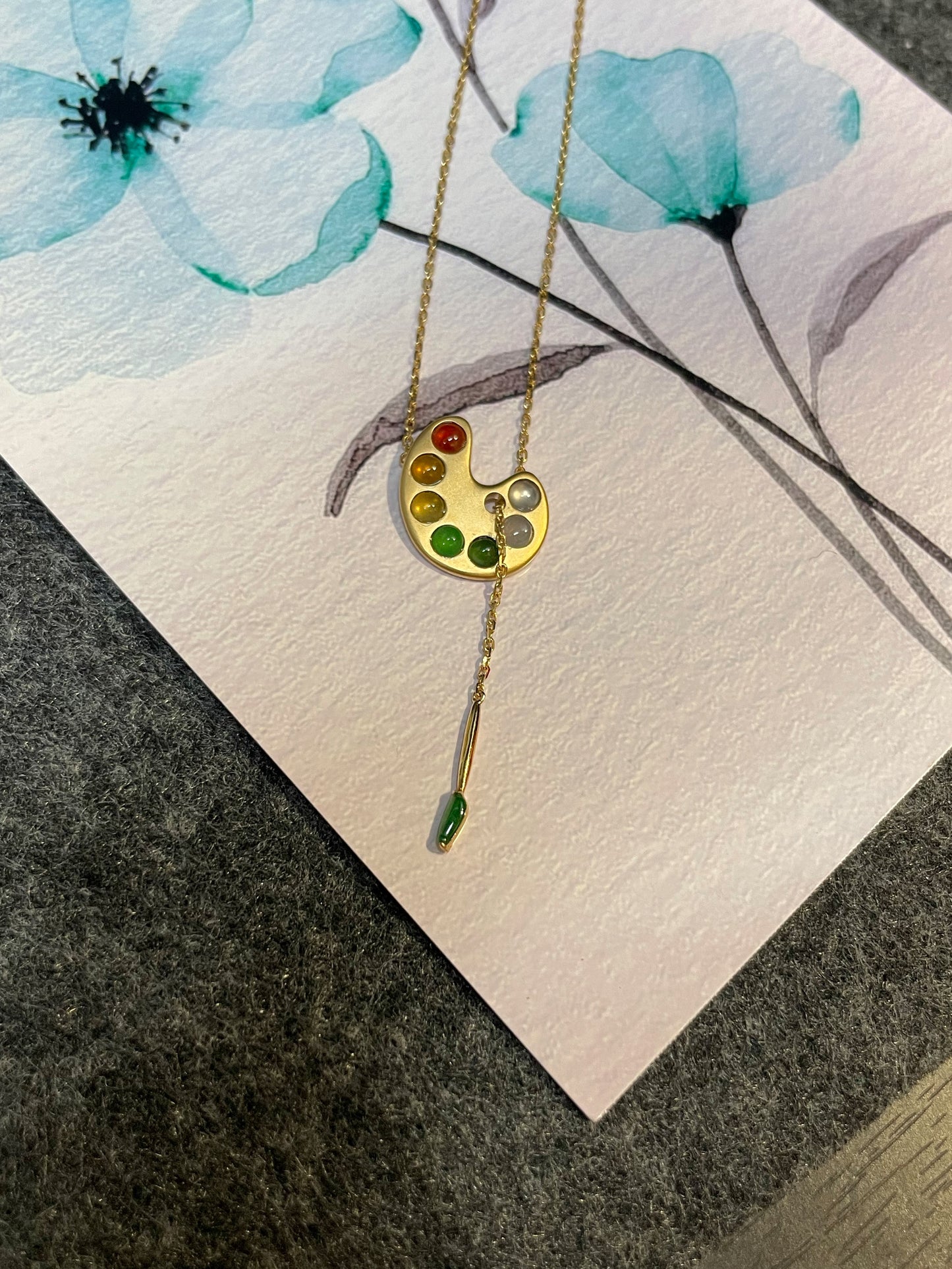 Paint Palette Jade Pendant with Necklace (NJN013)