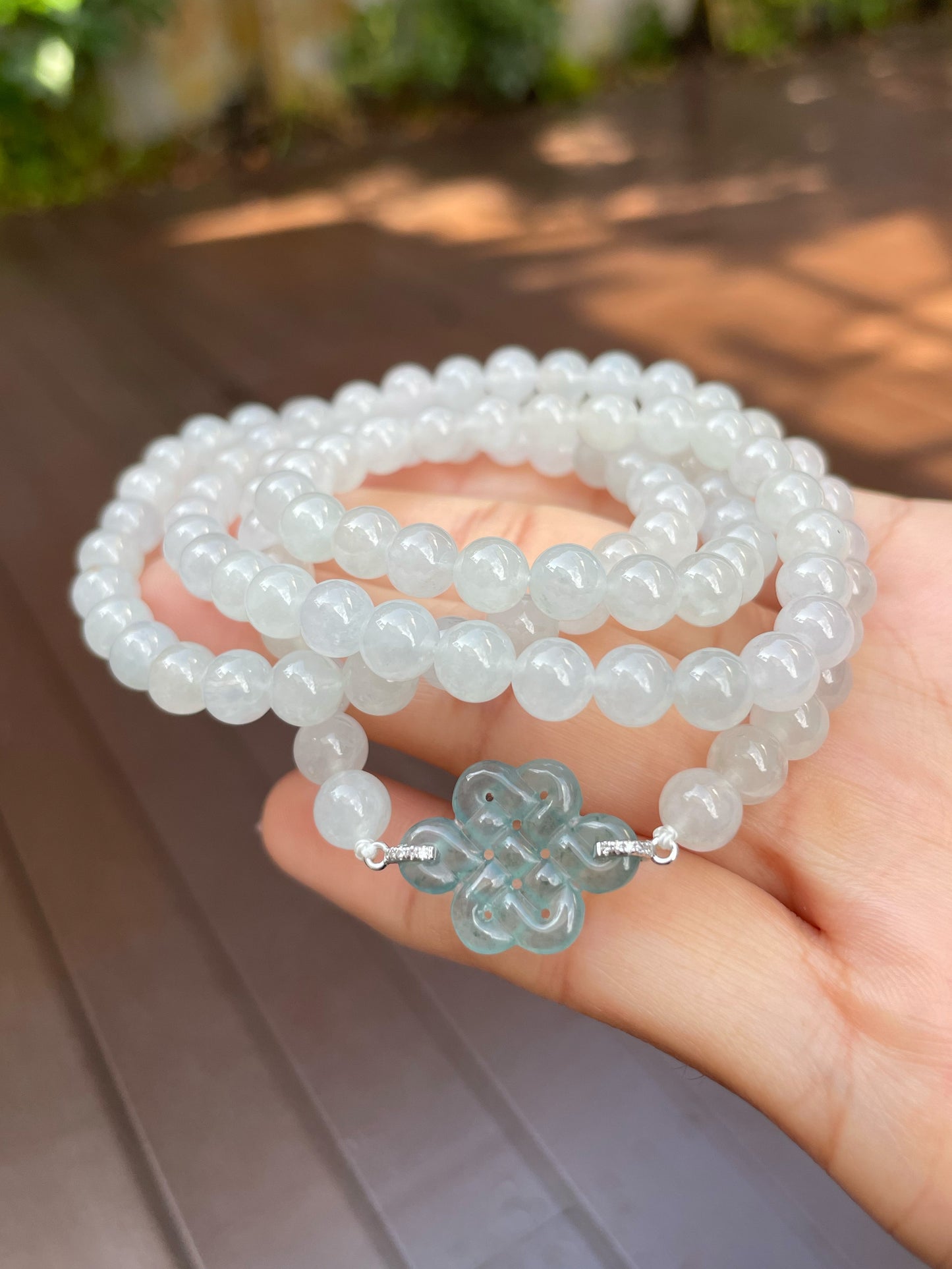 Icy White Jade Beads Necklace (NJN019)