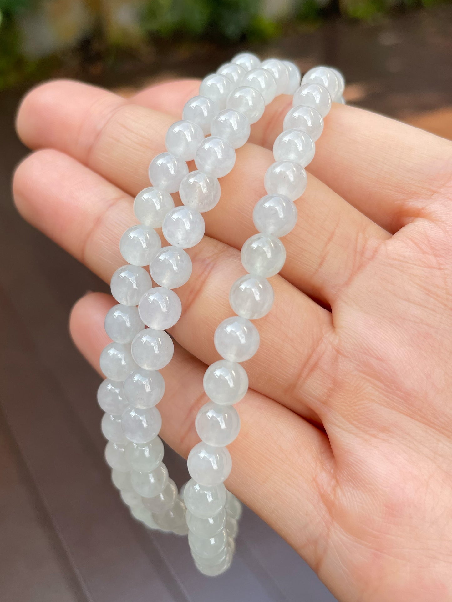 Icy White Jade Beads Necklace (NJN019)