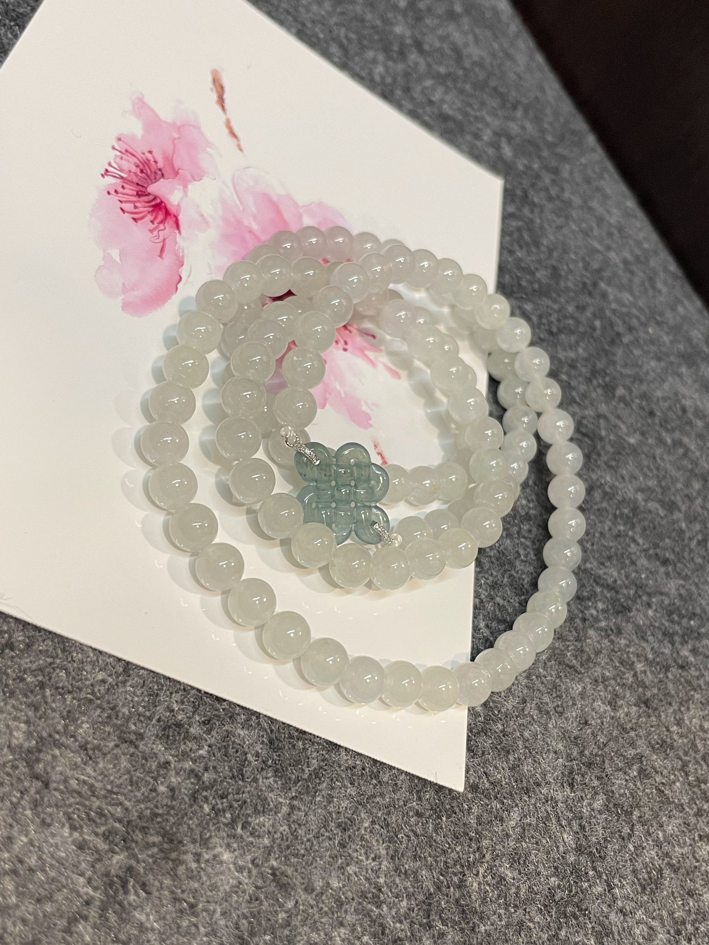 Icy White Jade Beads Necklace (NJN019)