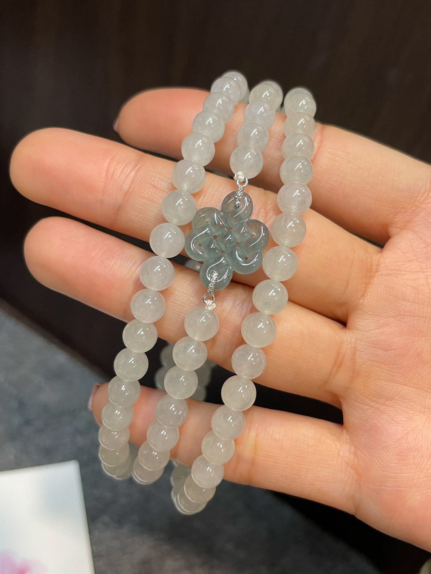 Icy White Jade Beads Necklace (NJN019)