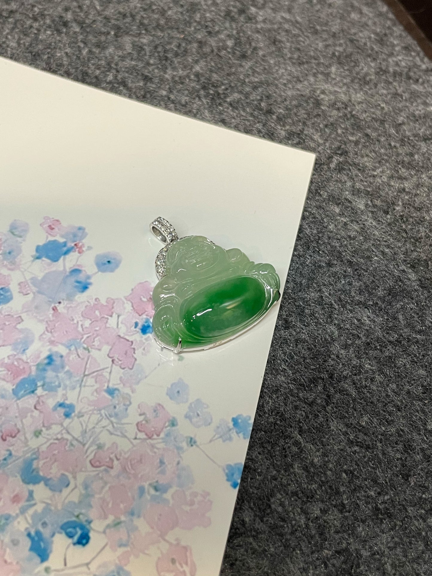 Green Jadeite Pendant - Laughing Buddha 笑佛 (NJP010)