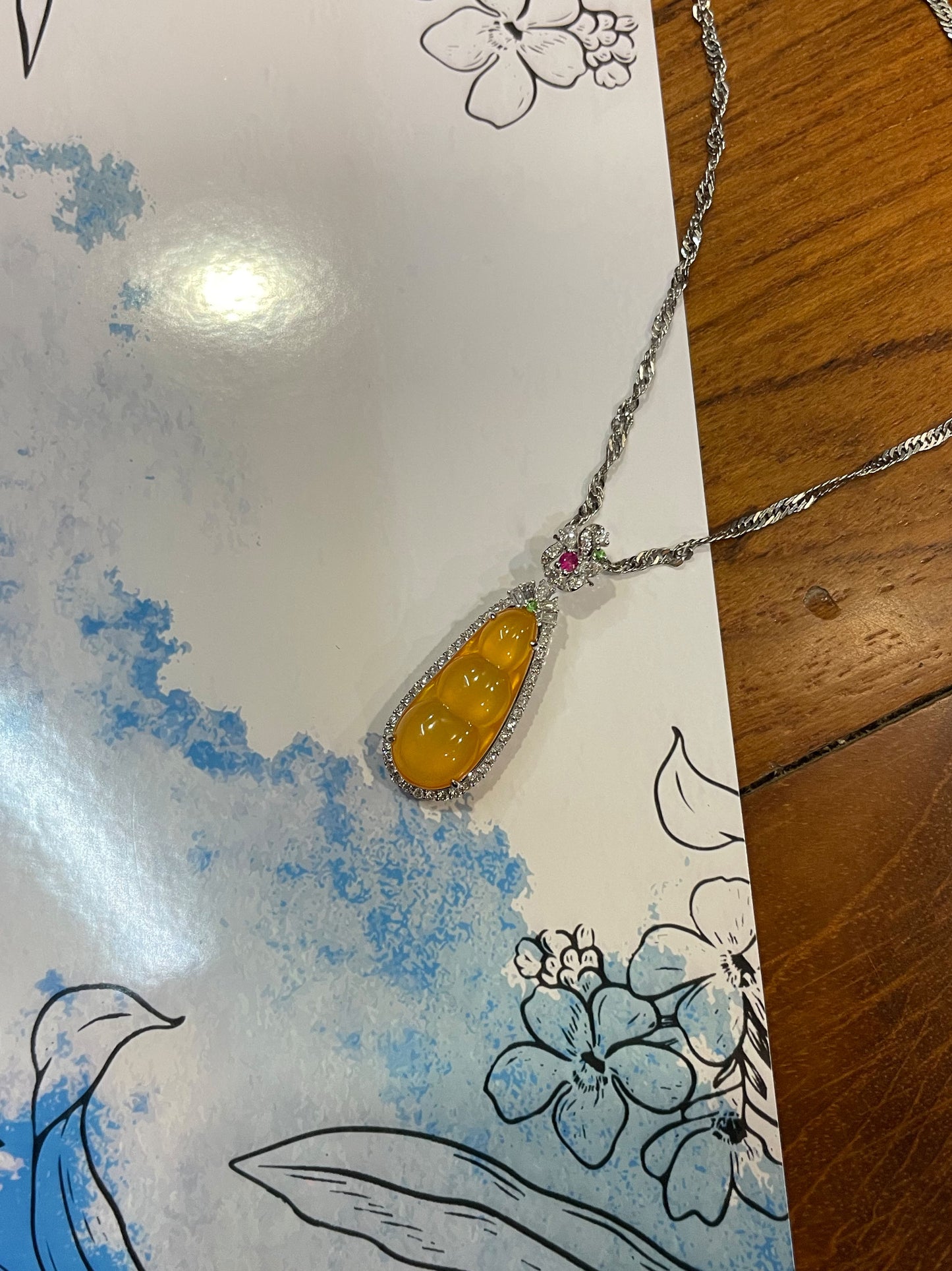 Orangy Yellow Jade Pendant - Pea Pod Carving (NJP018)