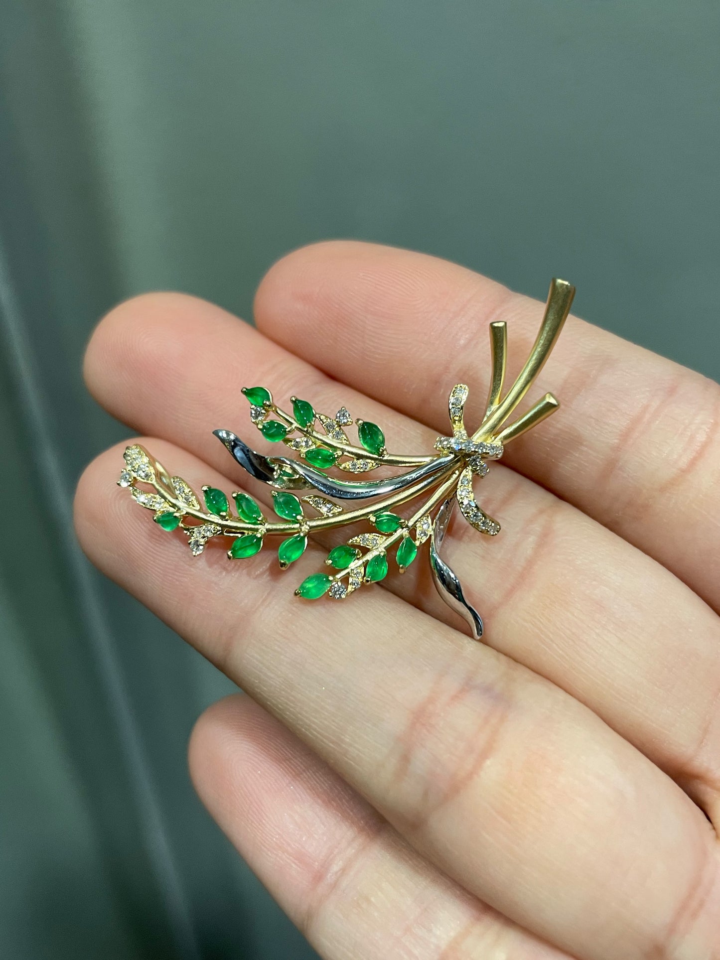 Green Jade Pendant / Brooch - Wheat (NJP026)