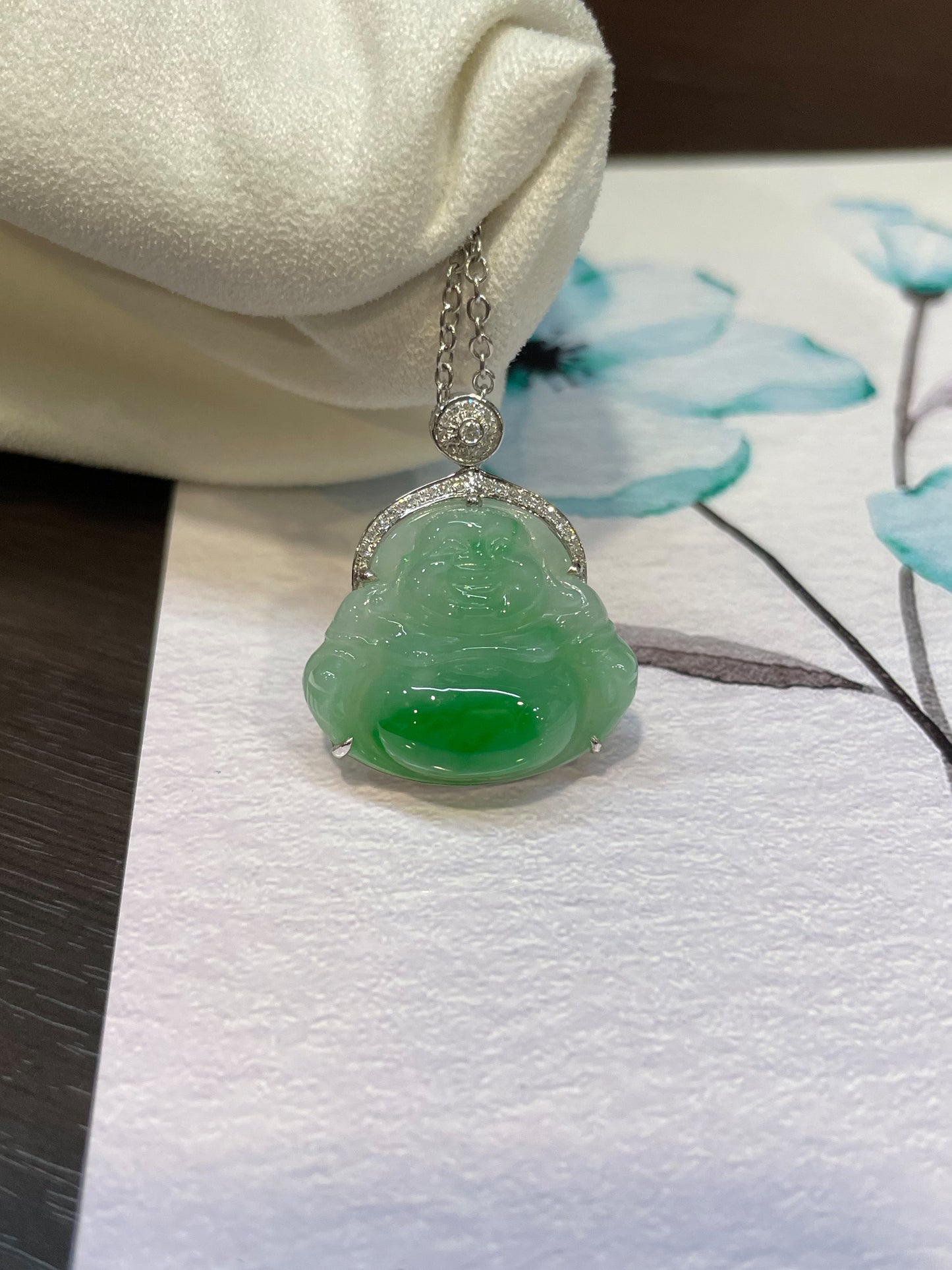 Green Jade Buddha Pendant - Laughing Buddha 笑佛 (NJP028)