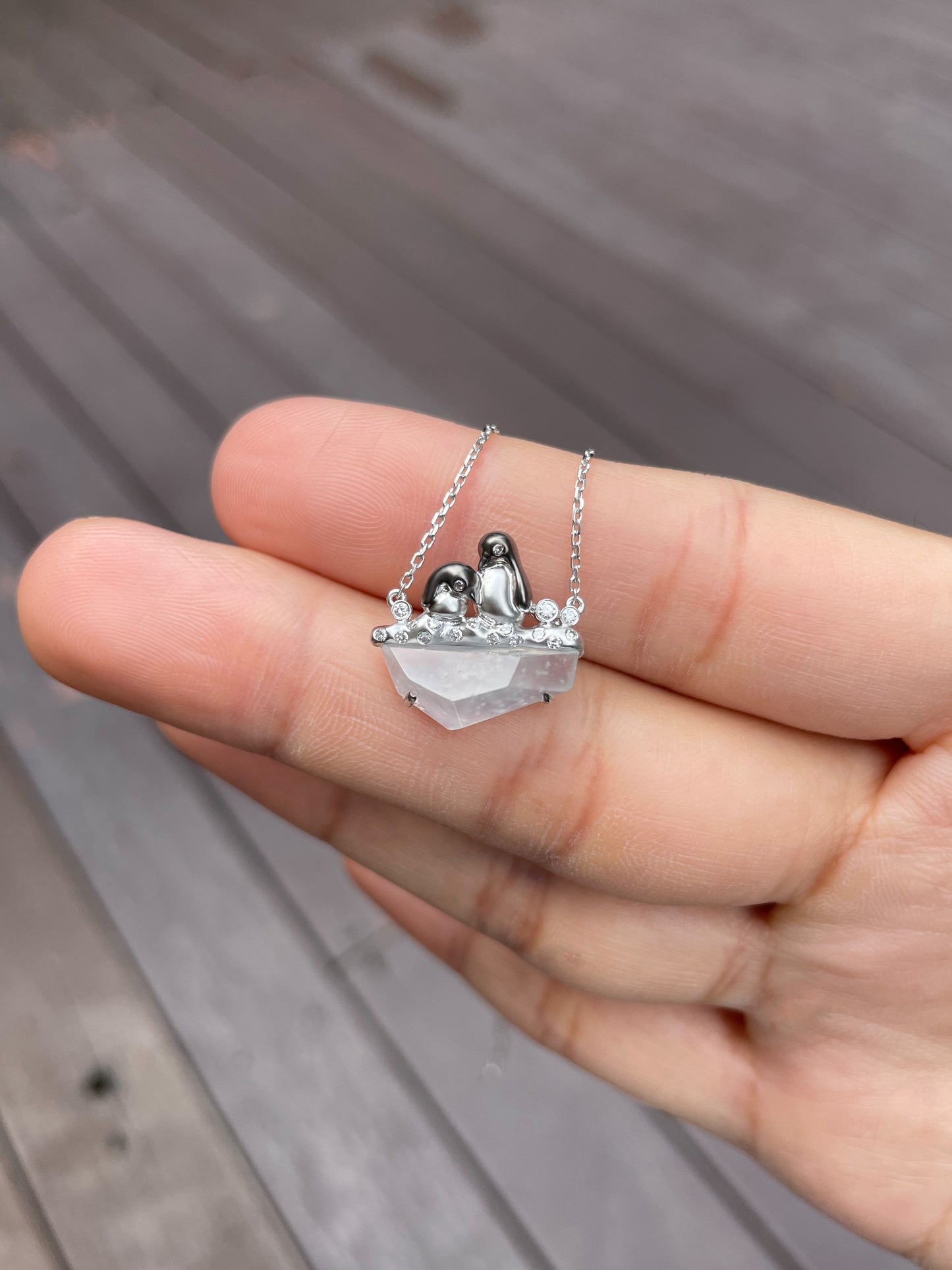 Icy Jade Pendant - Iceberg with Penguins (NJP029)