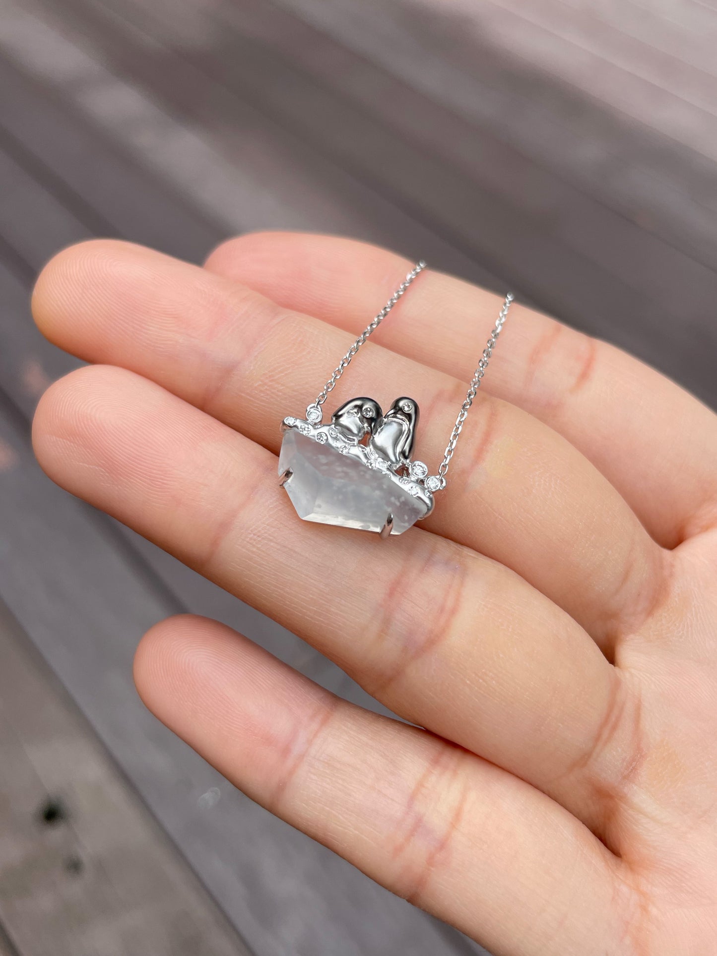 Icy Jade Pendant - Iceberg with Penguins (NJP029)