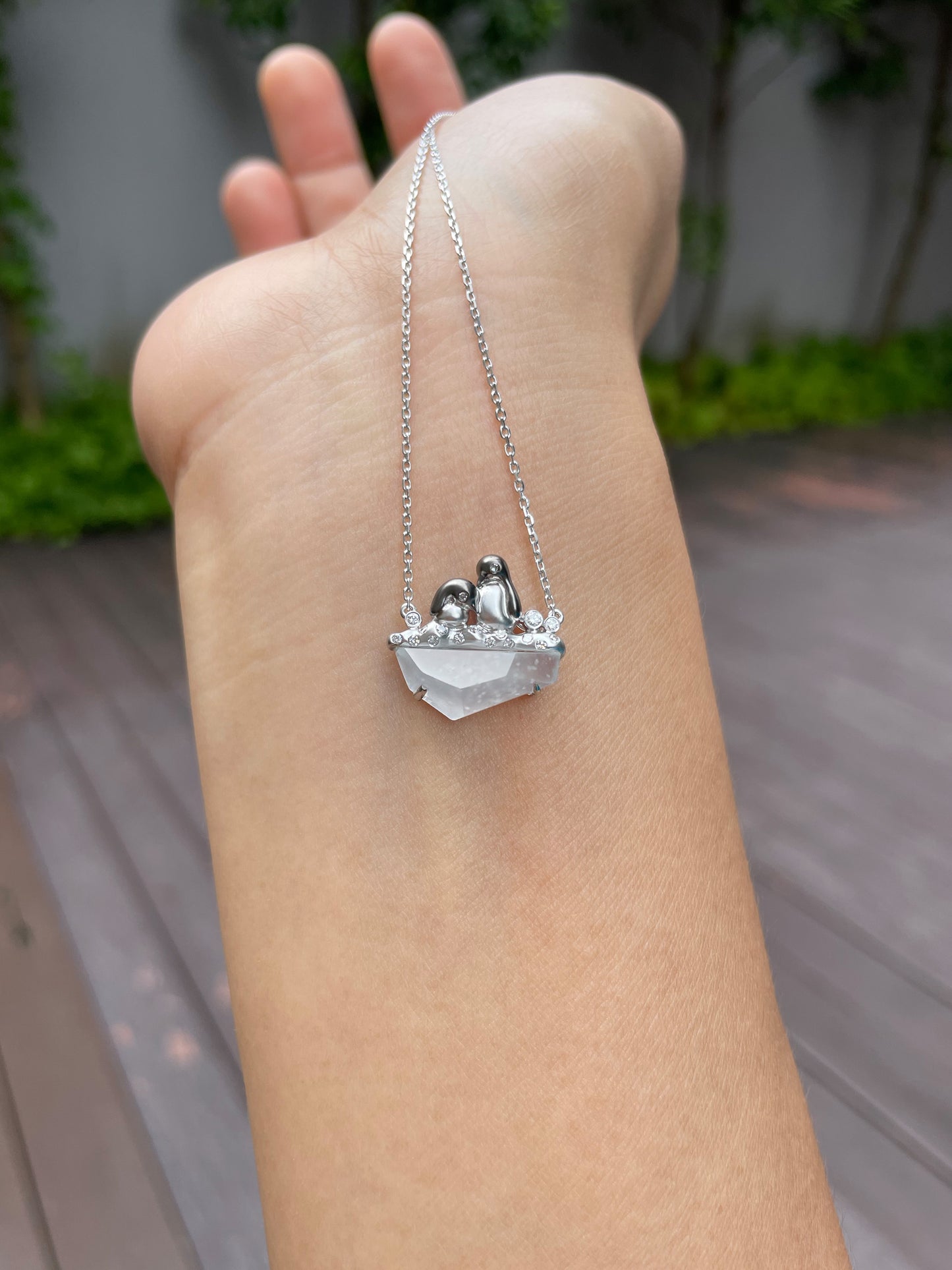 Icy Jade Pendant - Iceberg with Penguins (NJP029)