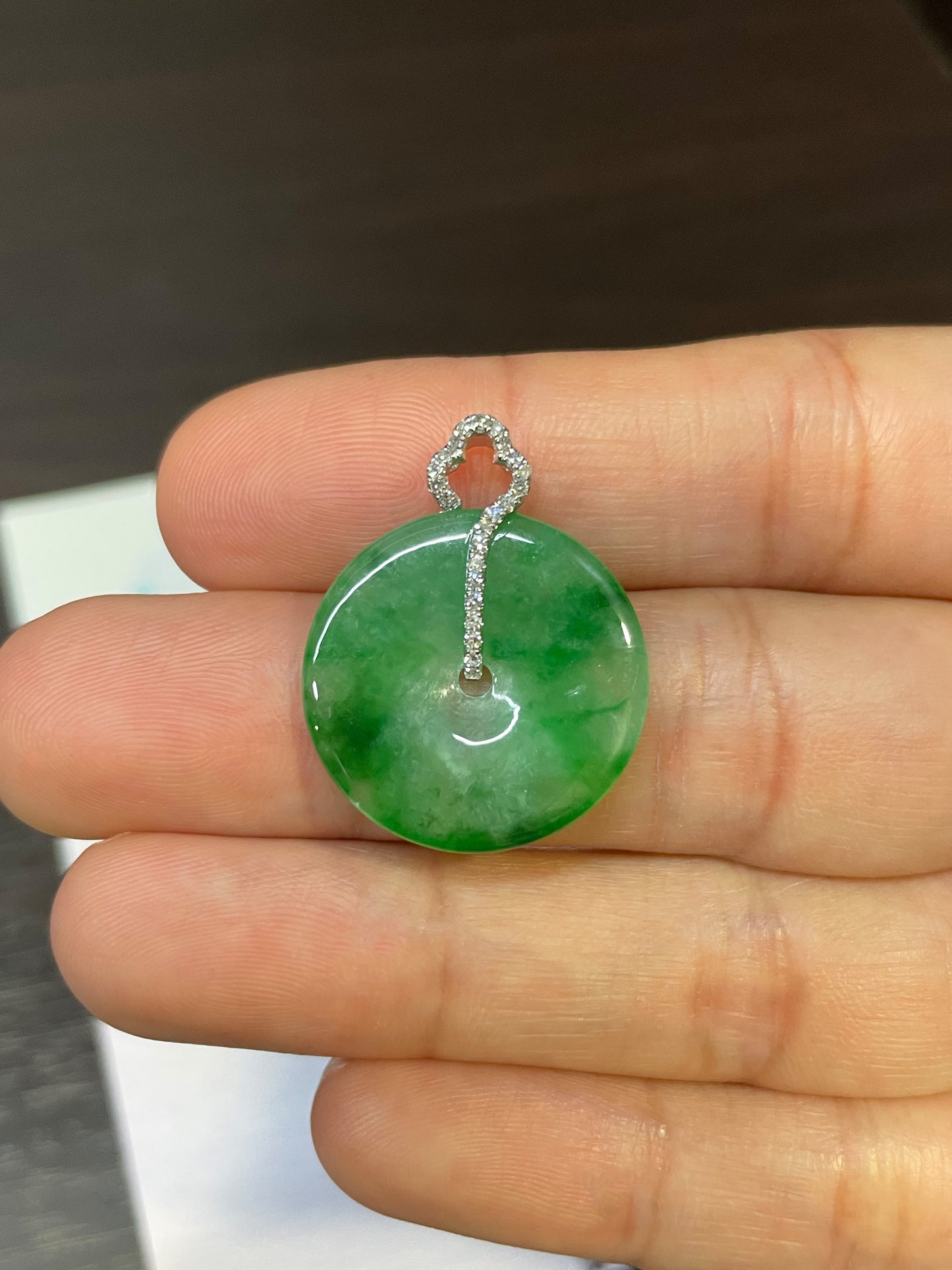 Green Jadeite Safety Coin Pendant - 平安扣 (NJP030)