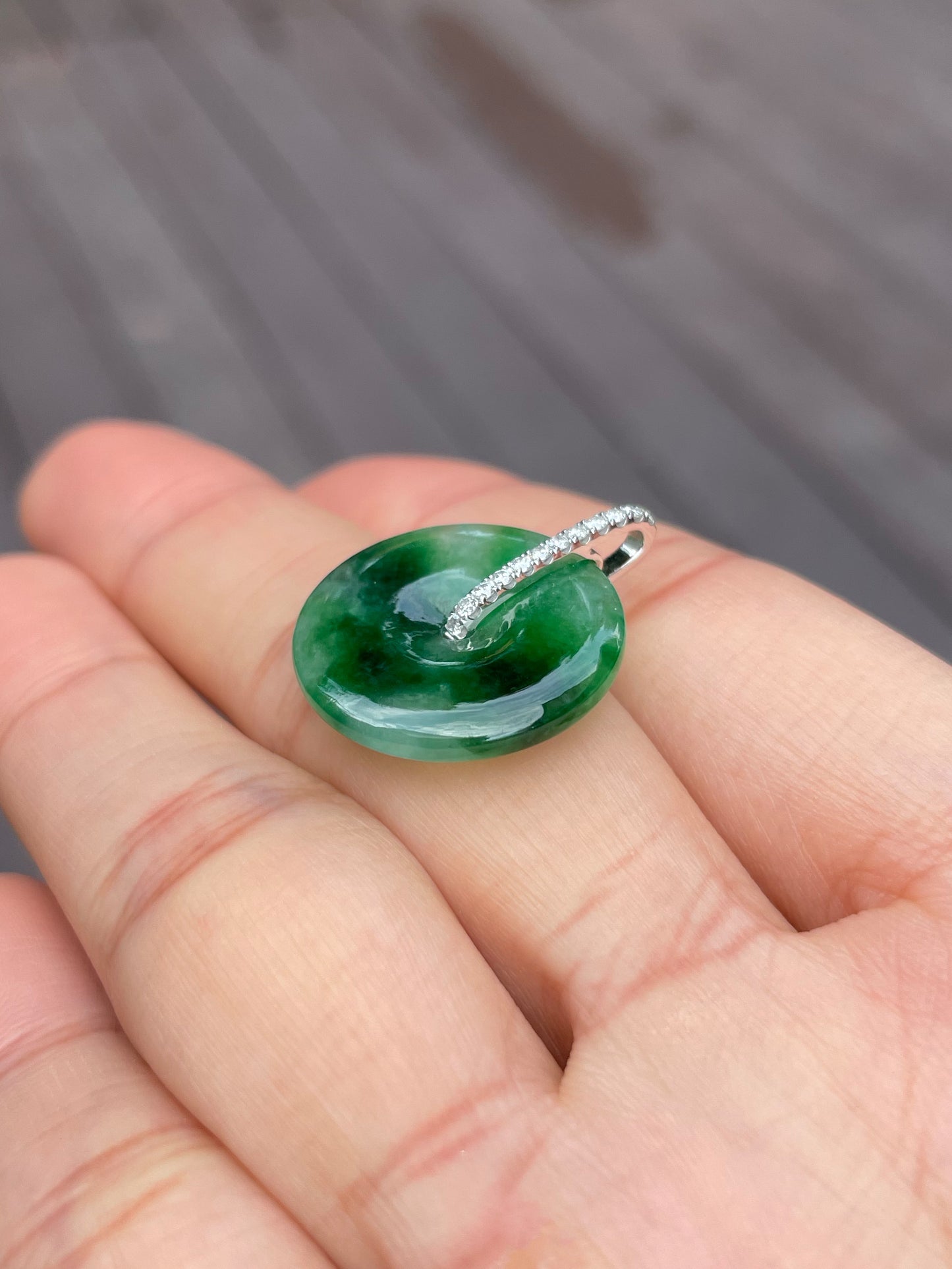 Green Jadeite Safety Coin Pendant - 平安扣 (NJP037)