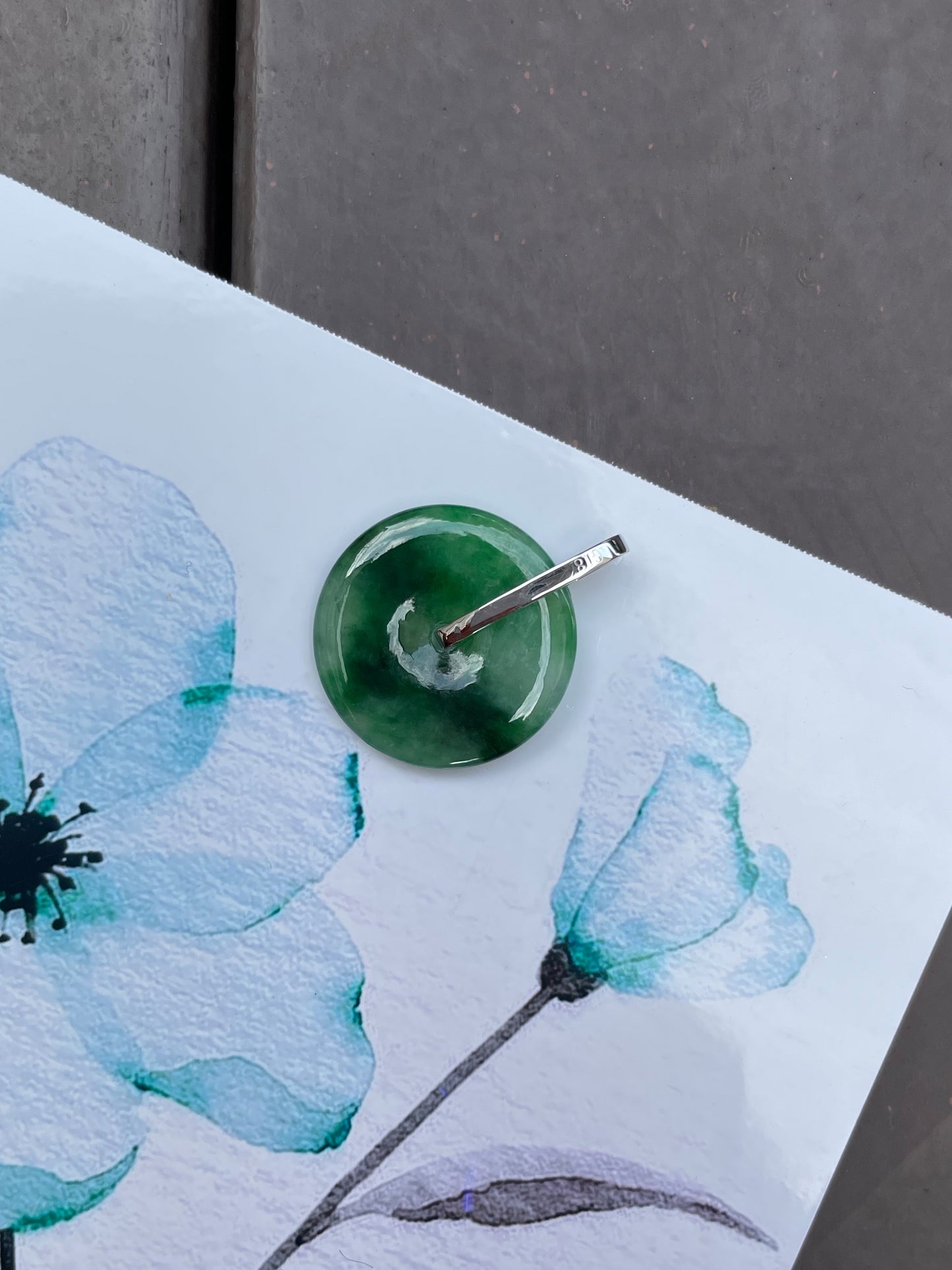Green Jadeite Safety Coin Pendant - 平安扣 (NJP037)