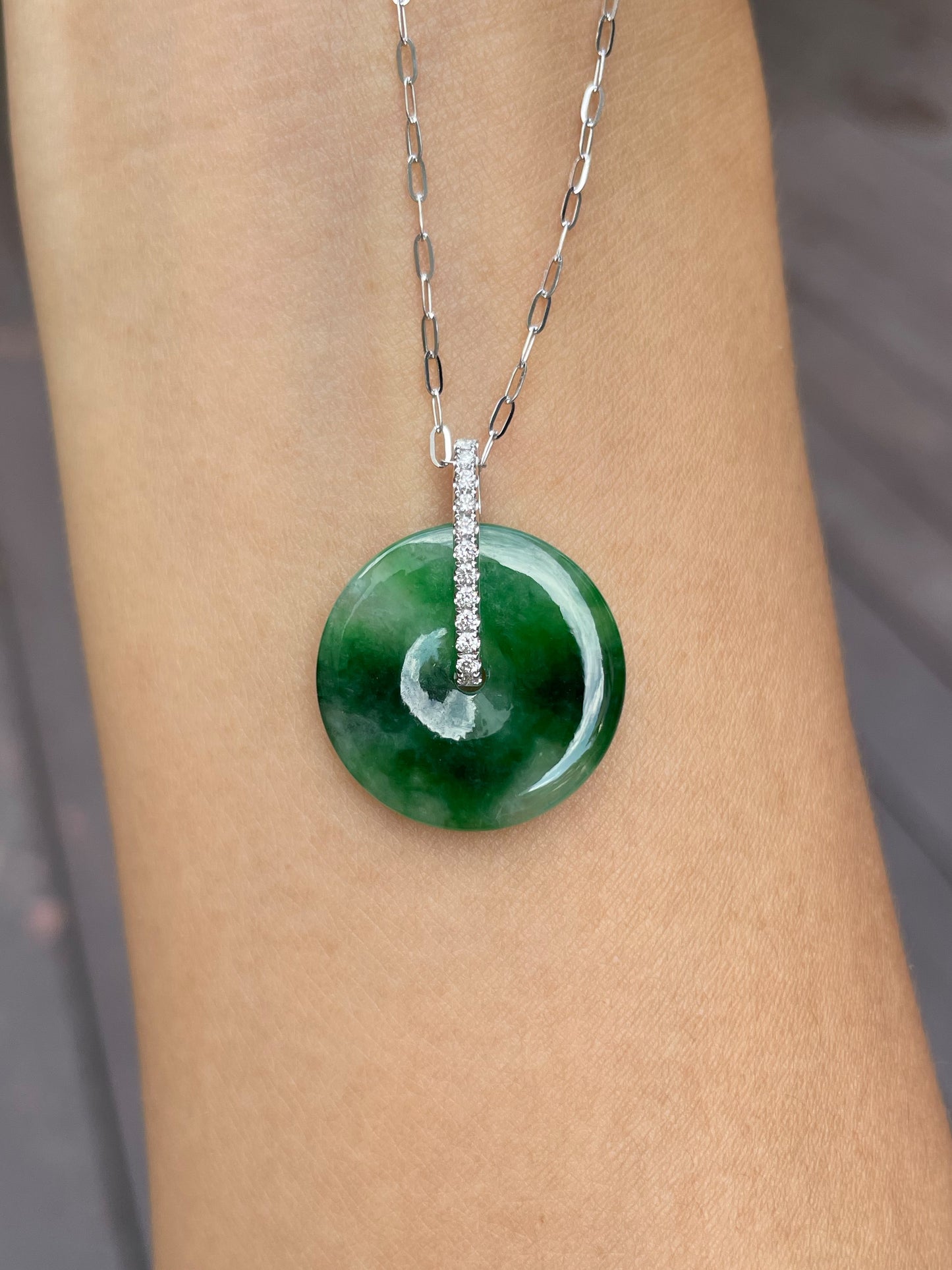 Green Jadeite Safety Coin Pendant - 平安扣 (NJP037)