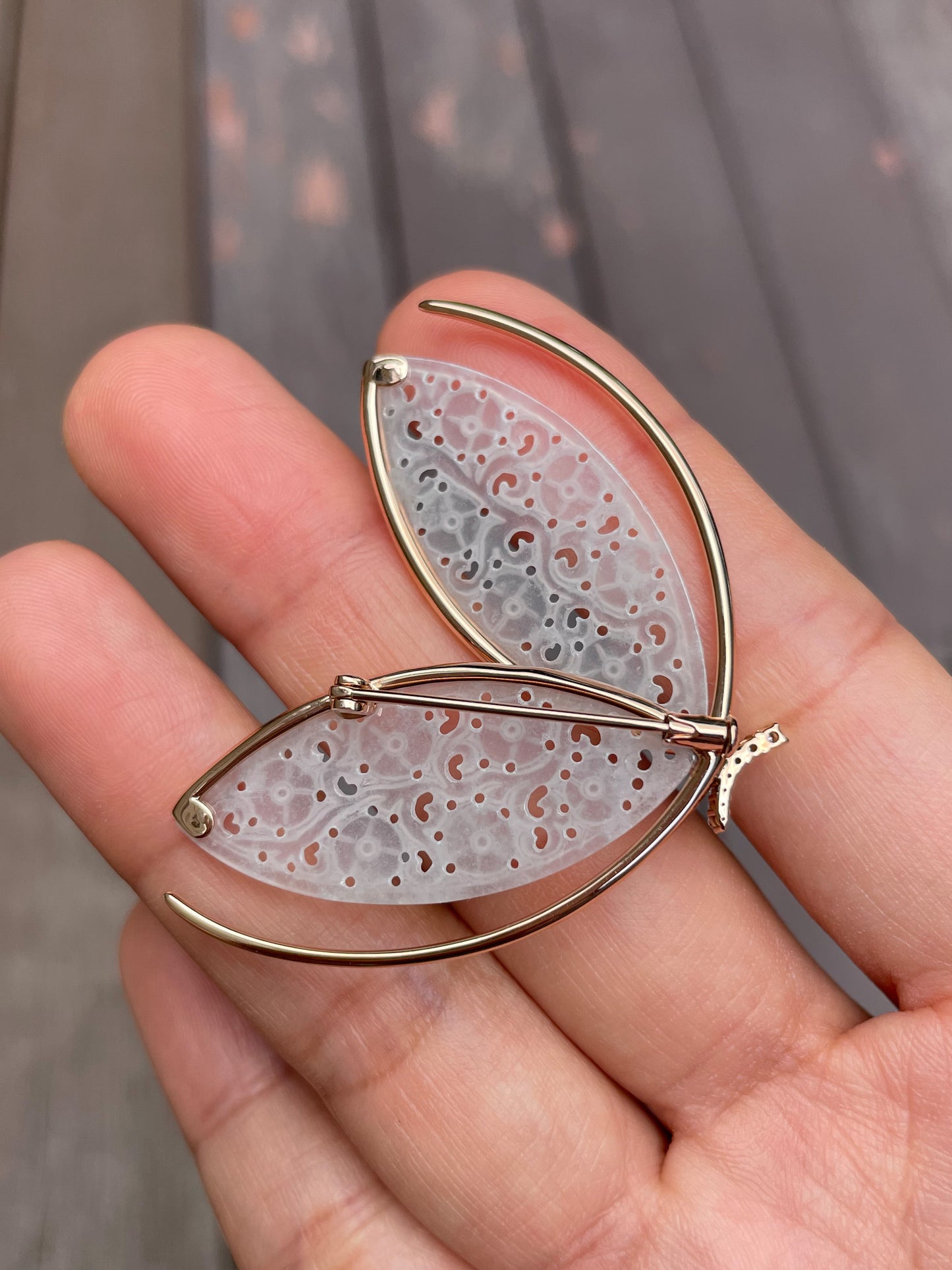 Icy White Jade Brooch - Butterfly (NJP040)