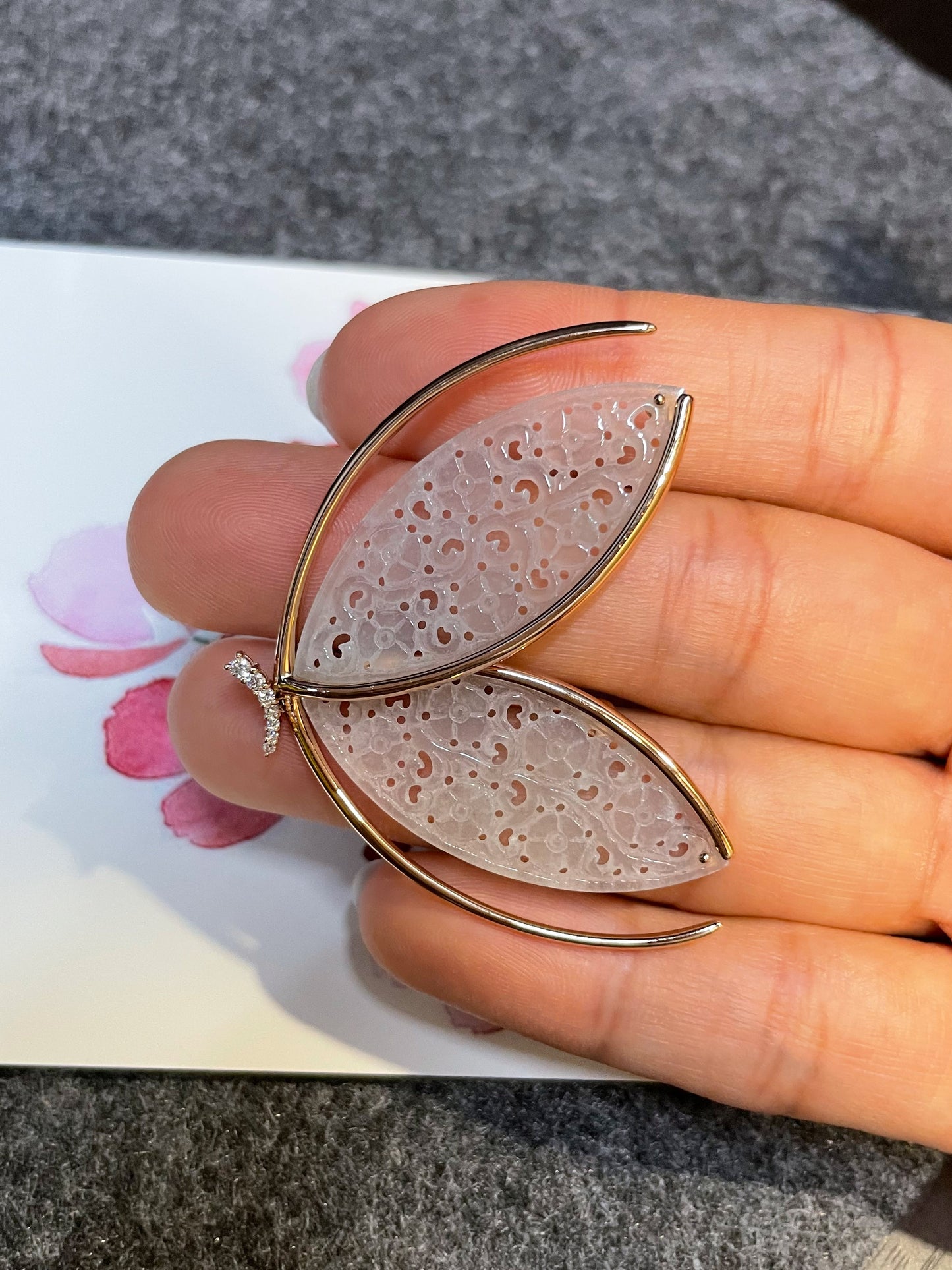 Icy White Jade Brooch - Butterfly (NJP040)
