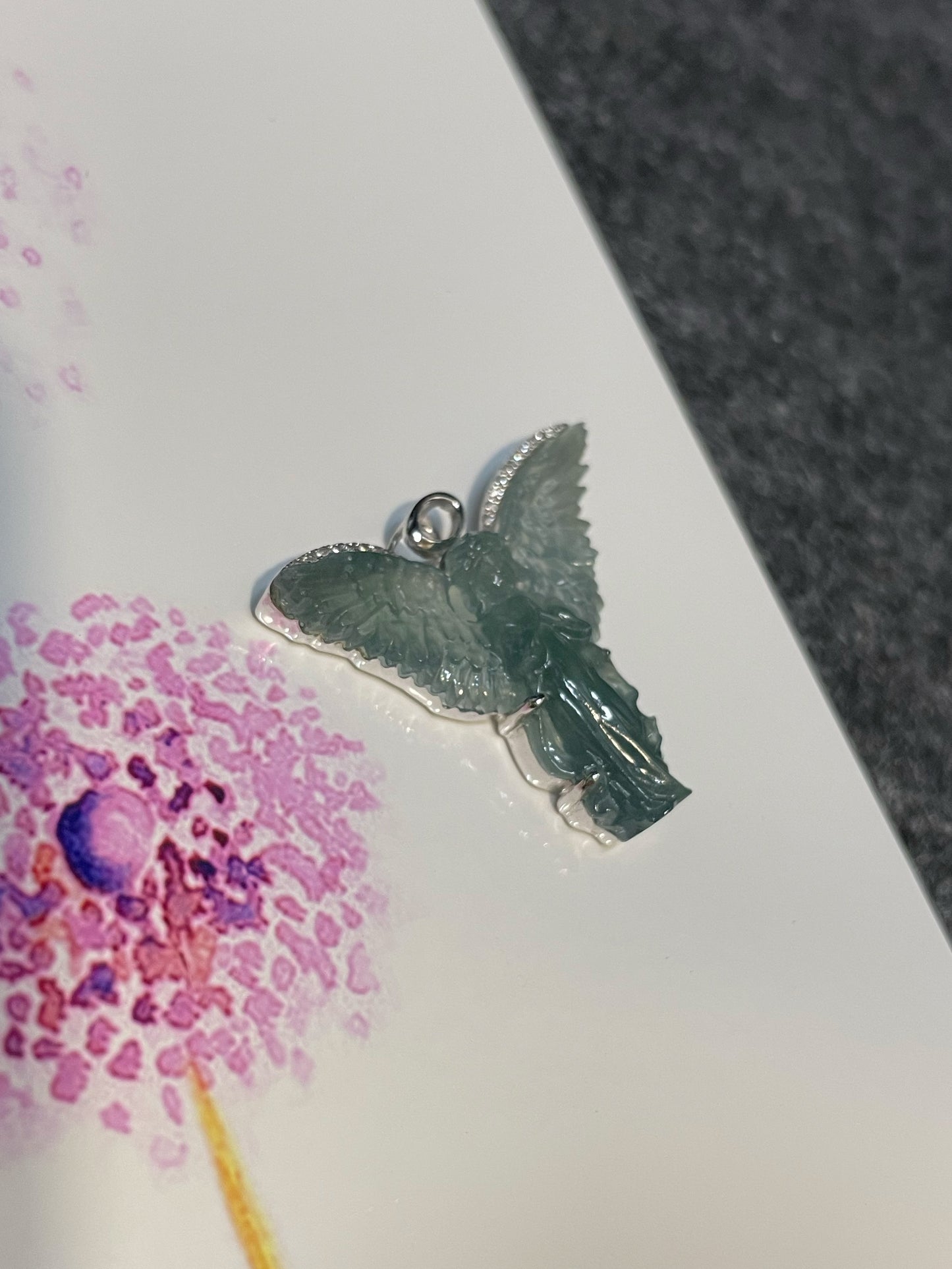 Blue Jade Pendant - Angel Carving (NJP042)