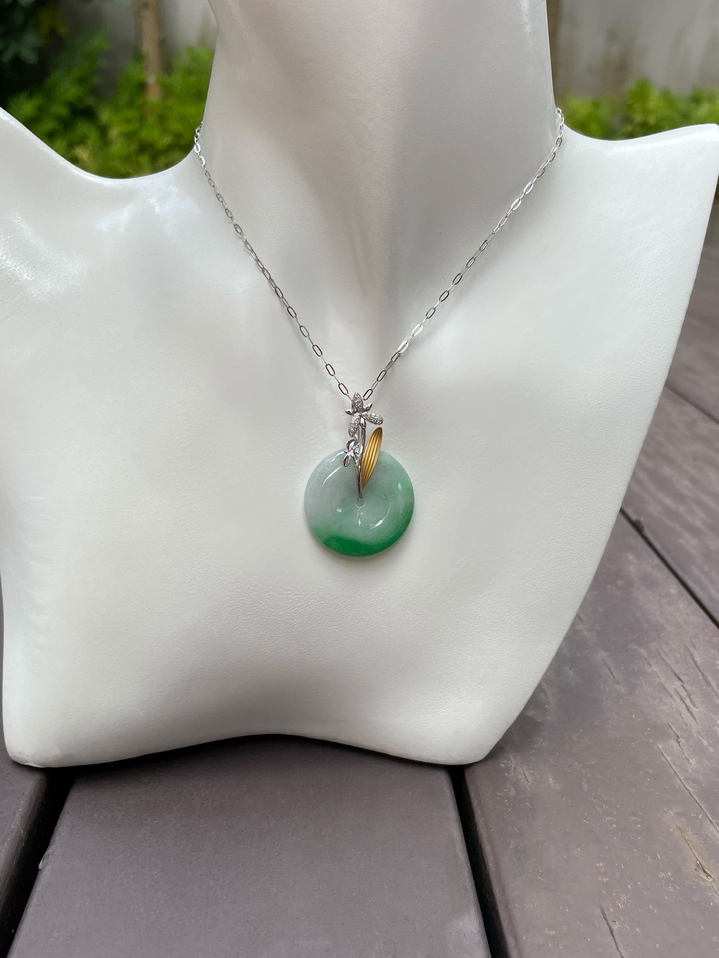 Green Jadeite Safety Coin Pendant - 平安扣 (NJP043)