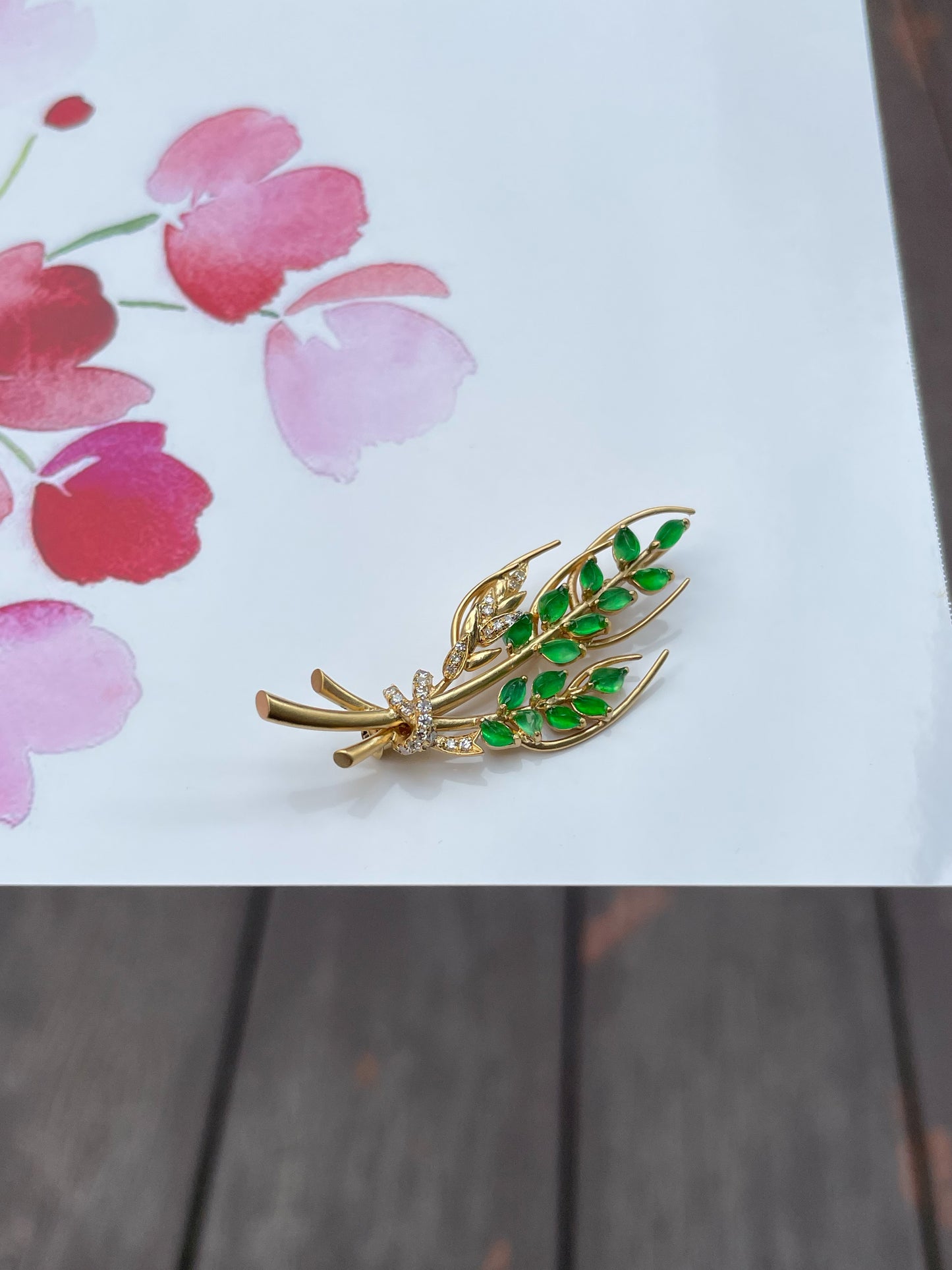 Green Jade Pendant / Brooch - Wheat (NJP047)