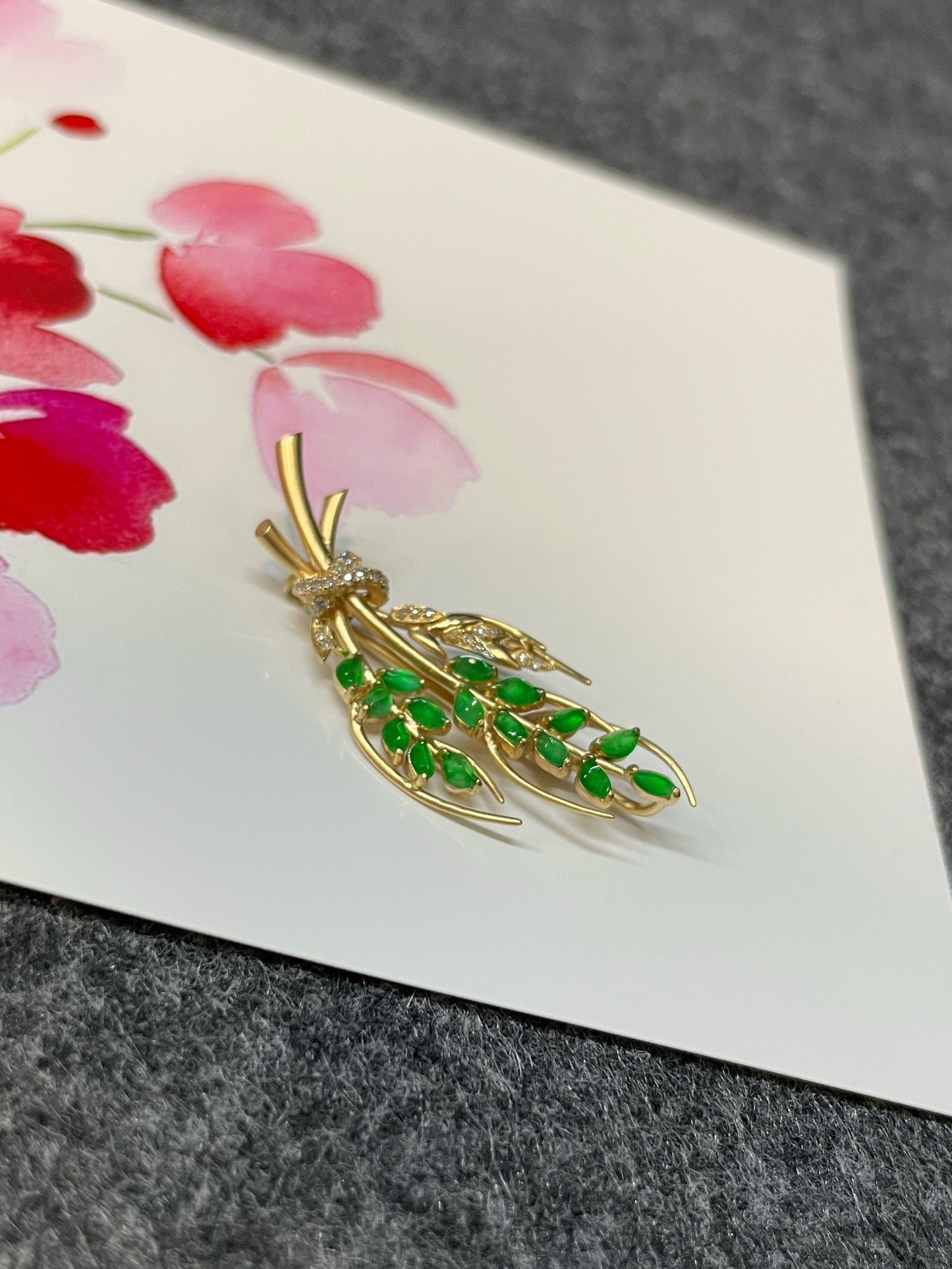 Green Jade Pendant / Brooch - Wheat (NJP047)