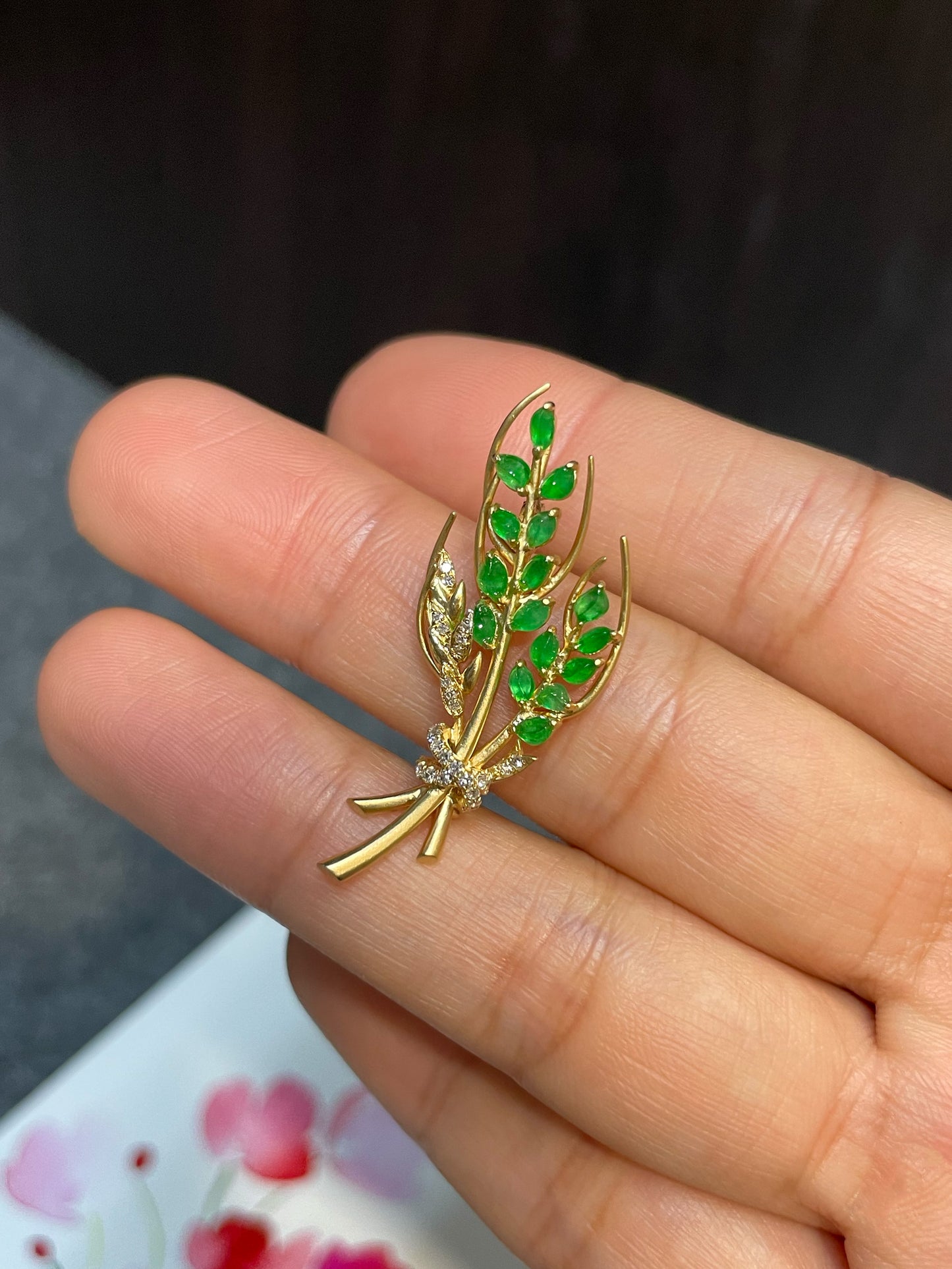 Green Jade Pendant / Brooch - Wheat (NJP047)