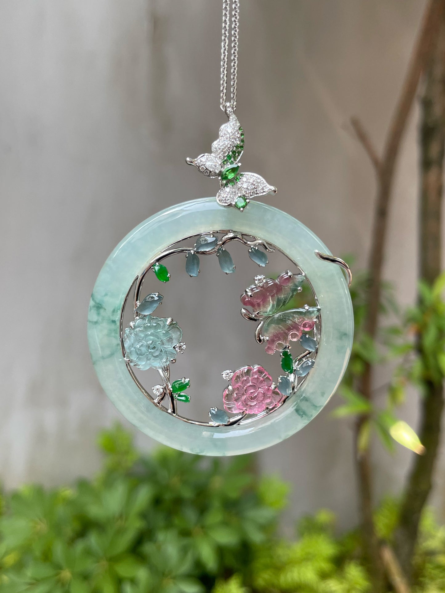 Icy Bluish Flower Jade Pendant (NJP048)