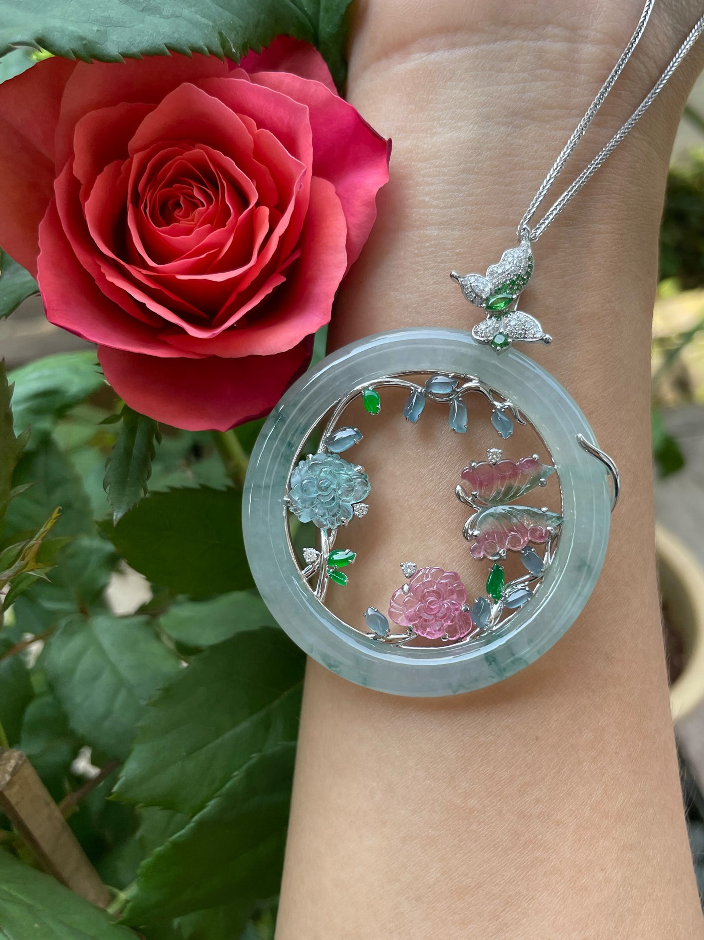 Icy Bluish Flower Jade Pendant (NJP048)