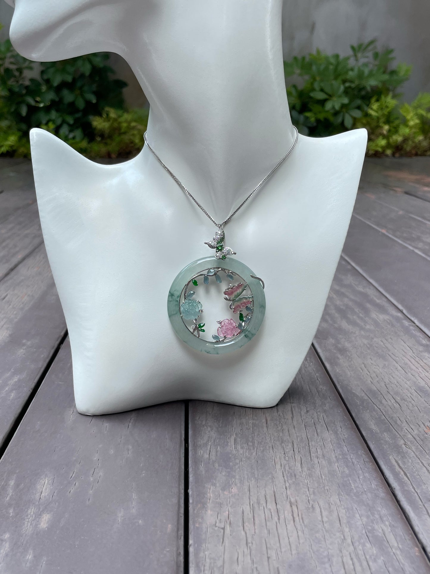 Icy Bluish Flower Jade Pendant (NJP048)