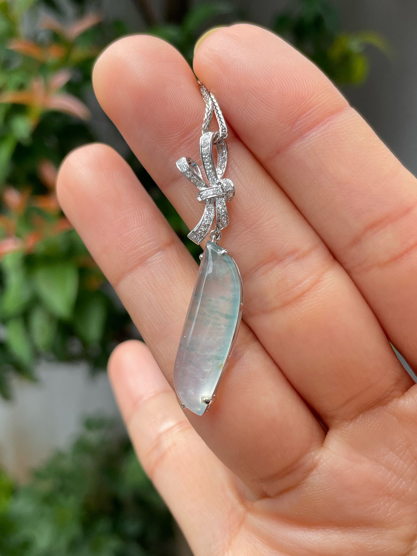 Icy Bluish Flower Jade Pendant (NJP049)