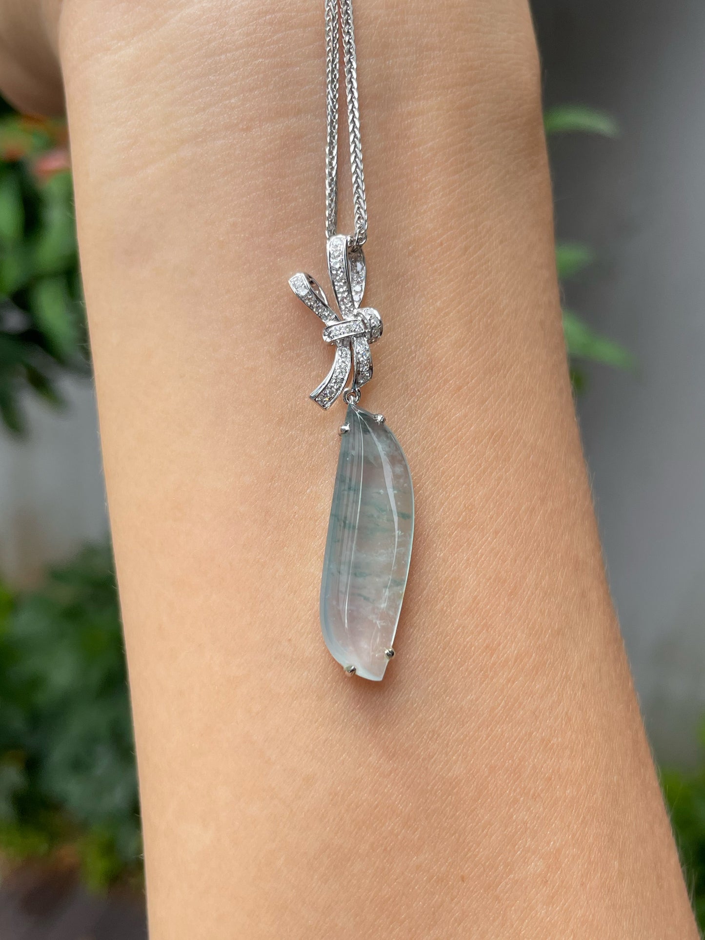 Icy Bluish Flower Jade Pendant (NJP049)