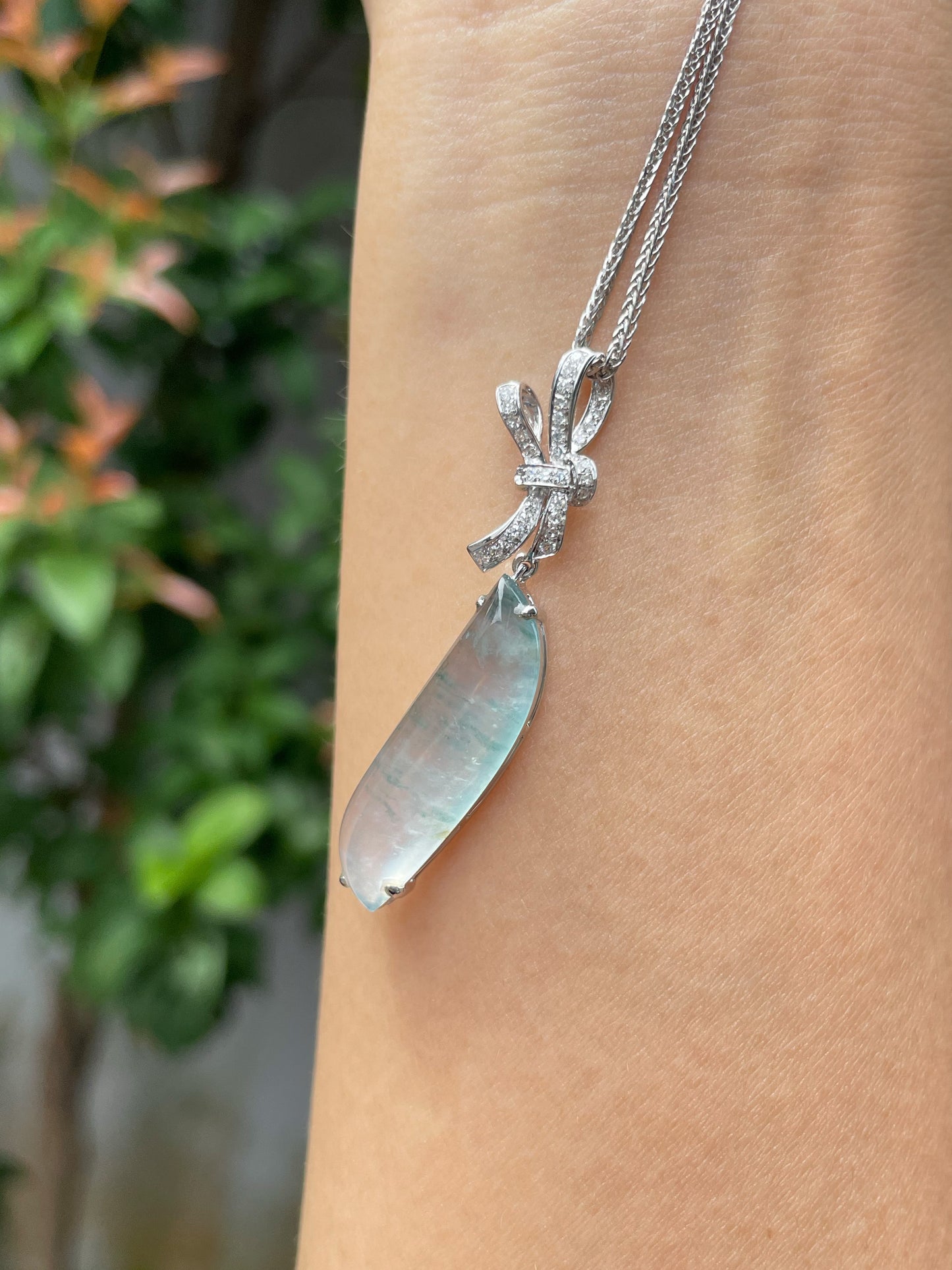 Icy Bluish Flower Jade Pendant (NJP049)