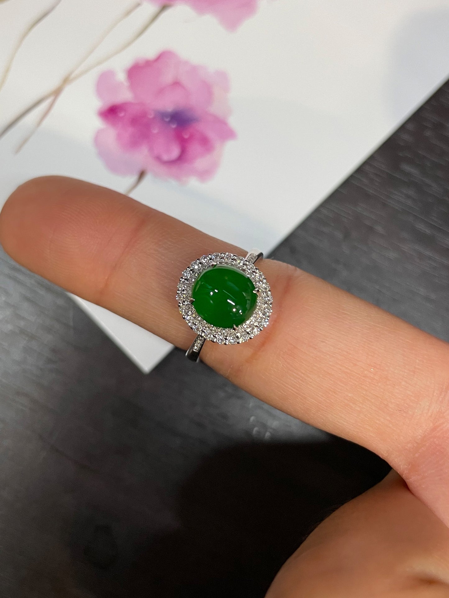 Green Jadeite Cabochon Ring (NJR024)