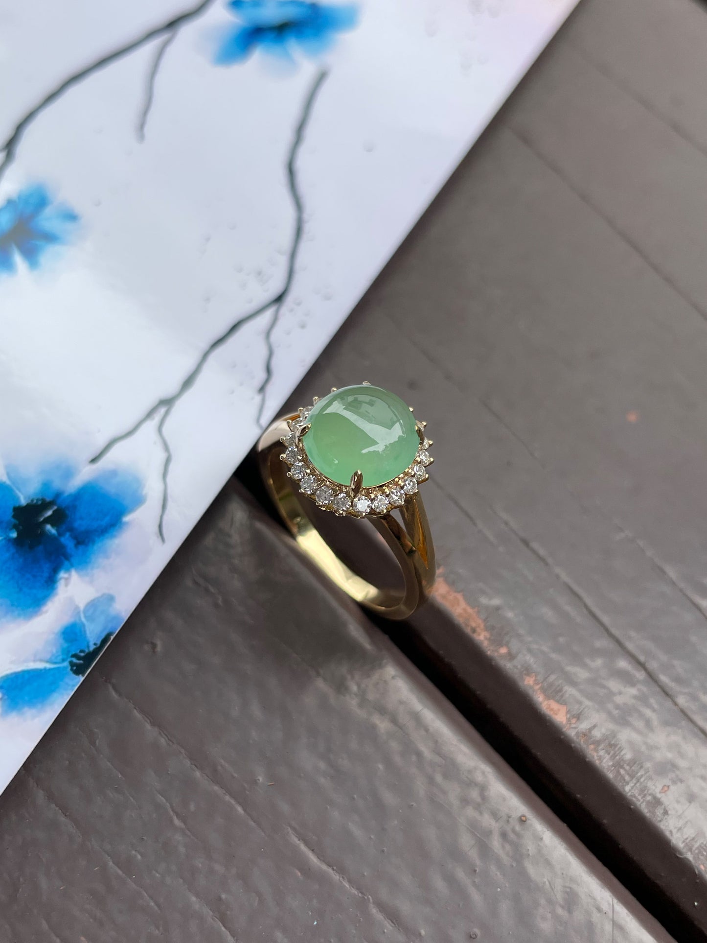 Icy Light Green Jade Cabochon Ring (NJR040)