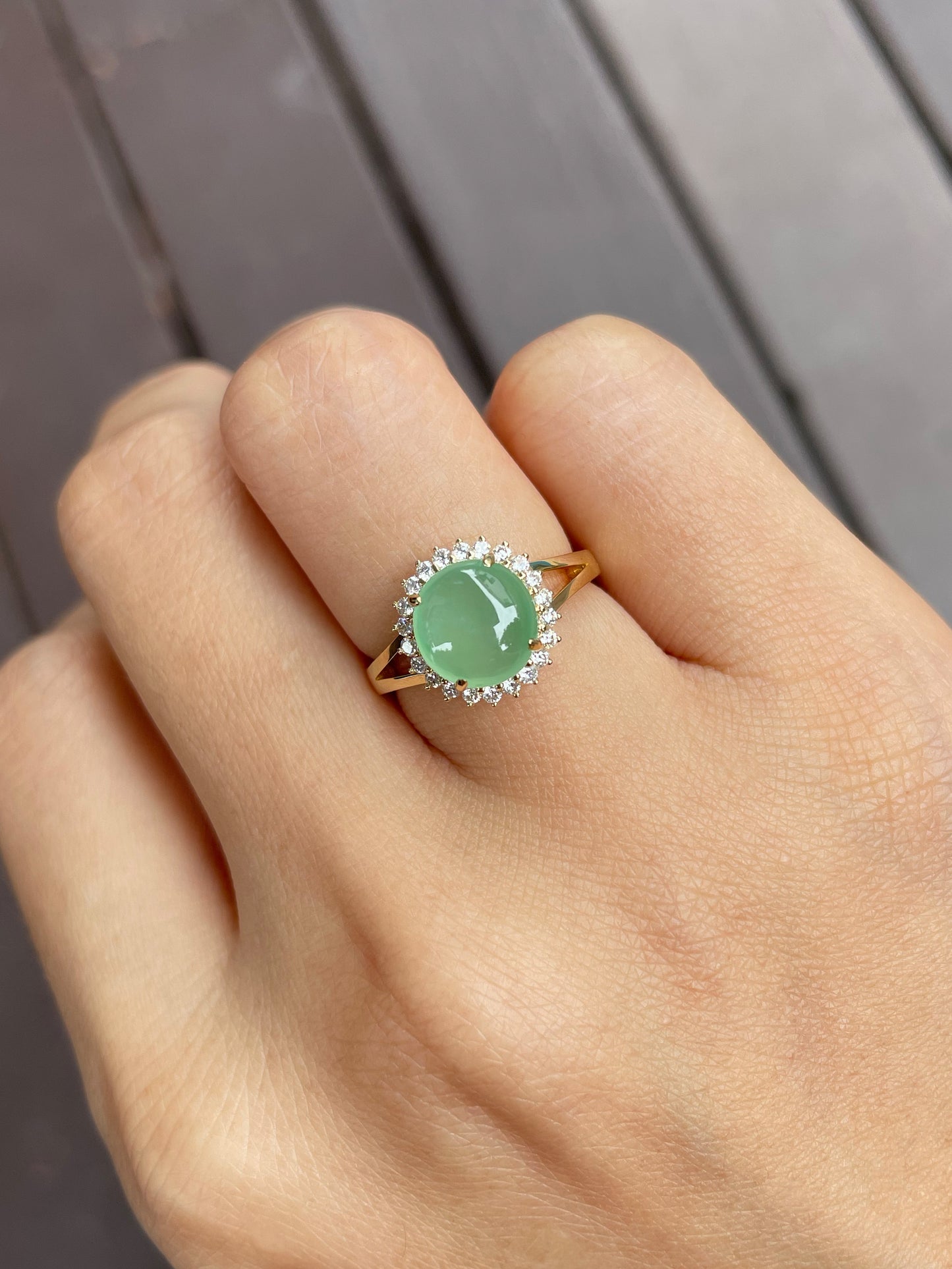 Icy Light Green Jade Cabochon Ring (NJR040)