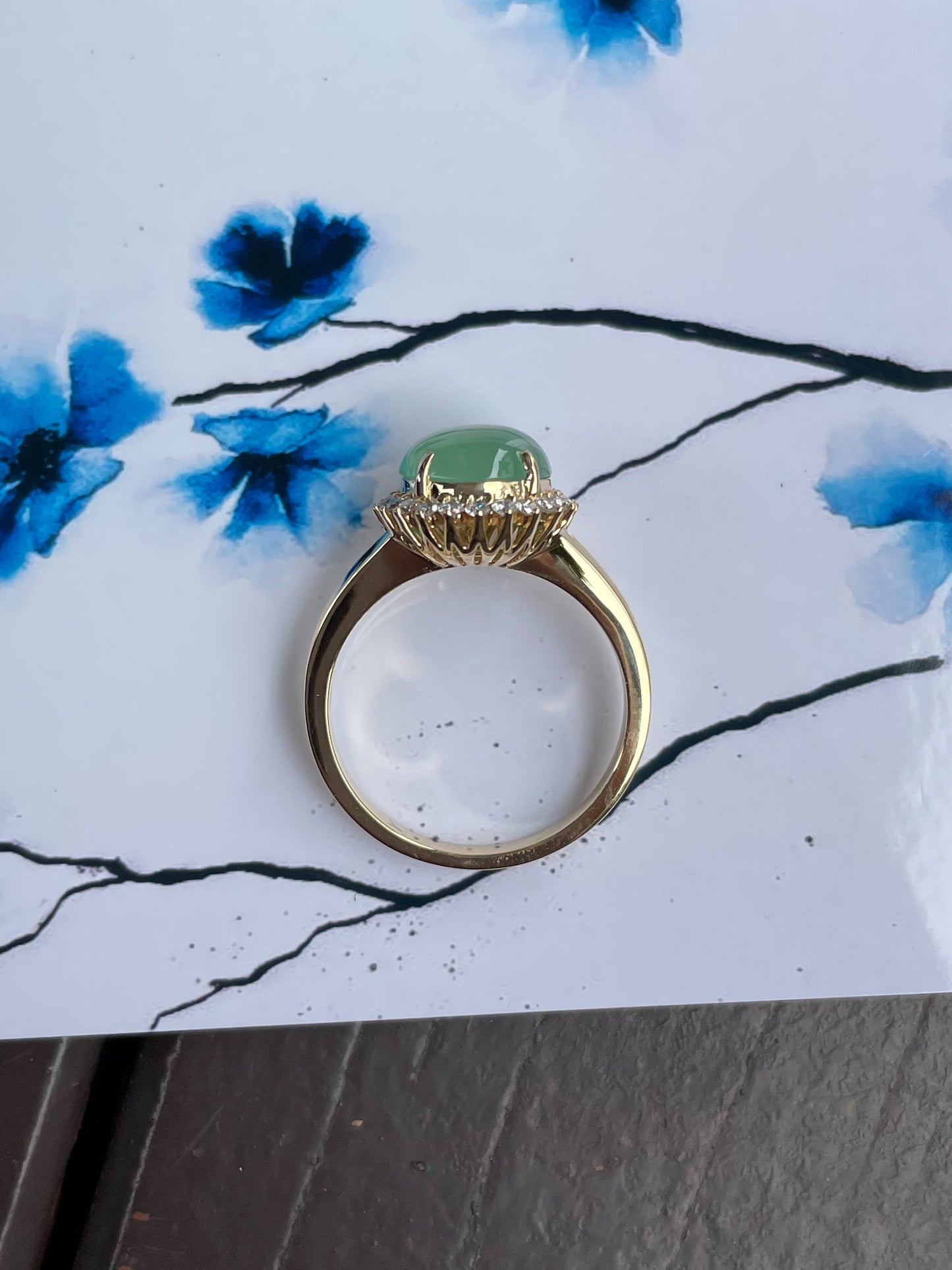 Icy Light Green Jade Cabochon Ring (NJR040)